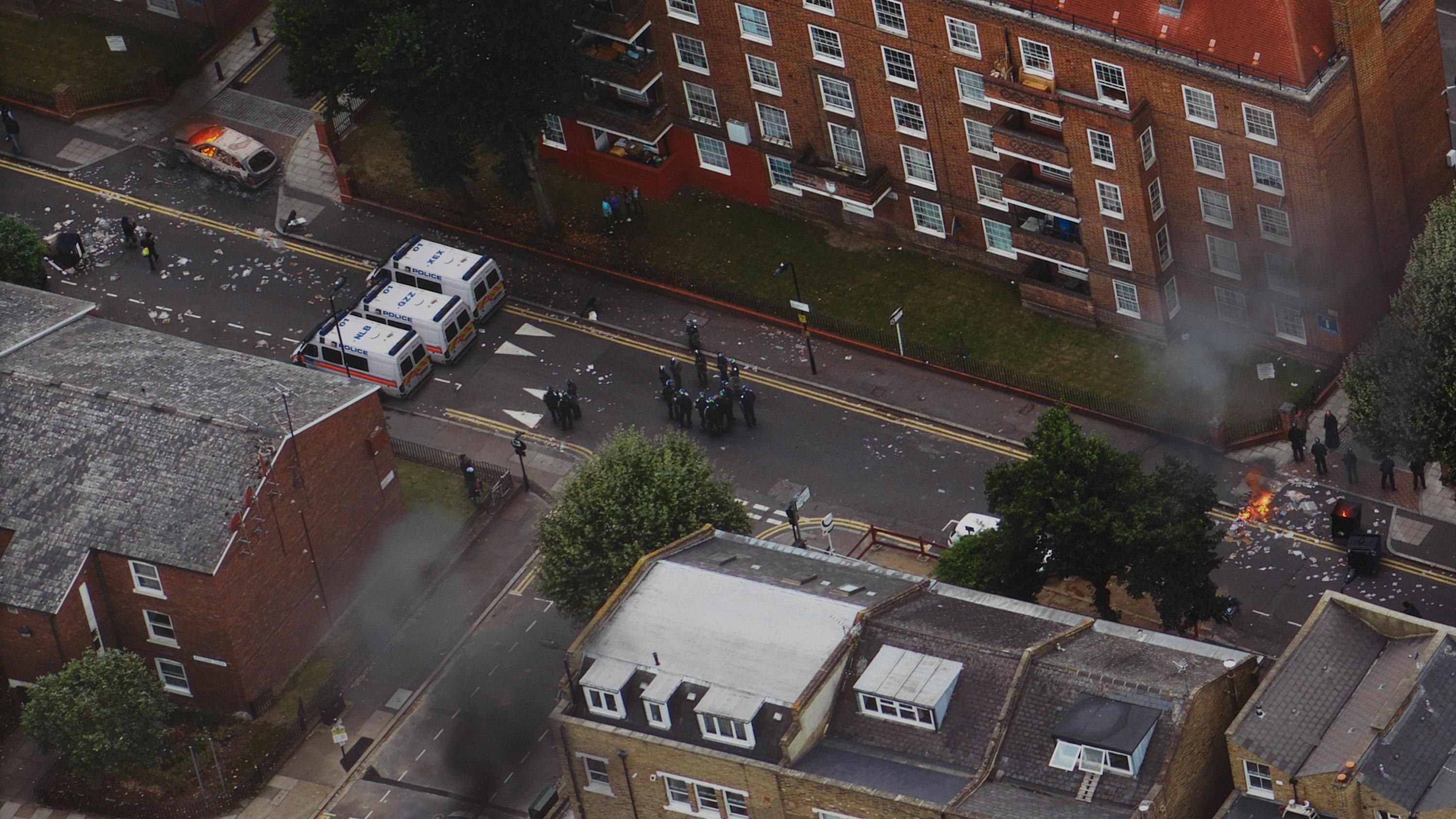 A detail of a photograph by Stan Douglas, London, 2011-08-09 (Pembury Estate), 2021