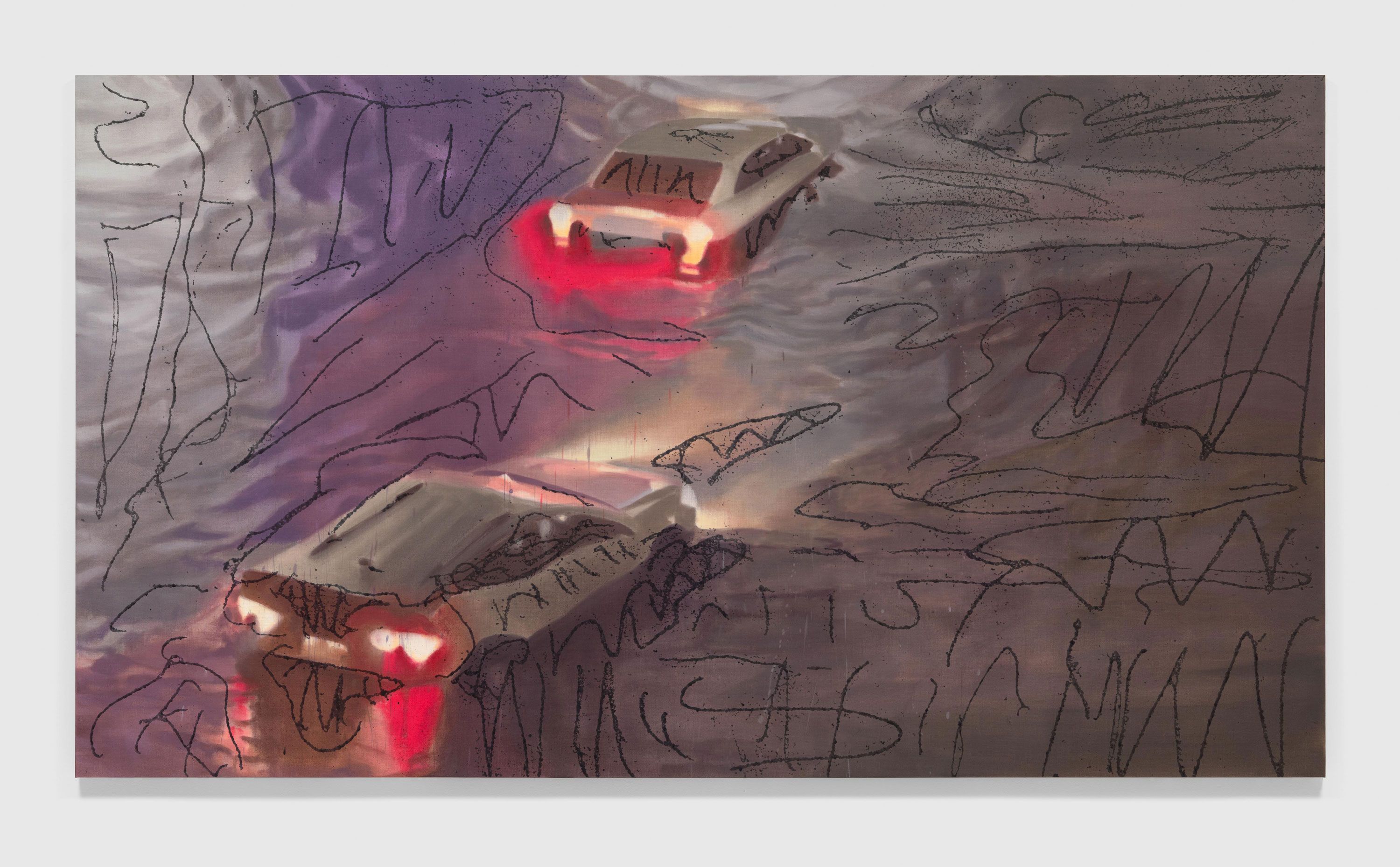 An oil and alkyd on linen painting by Nate Lowman, titled Yonkers Sept. 1, 2021, dated 2022.