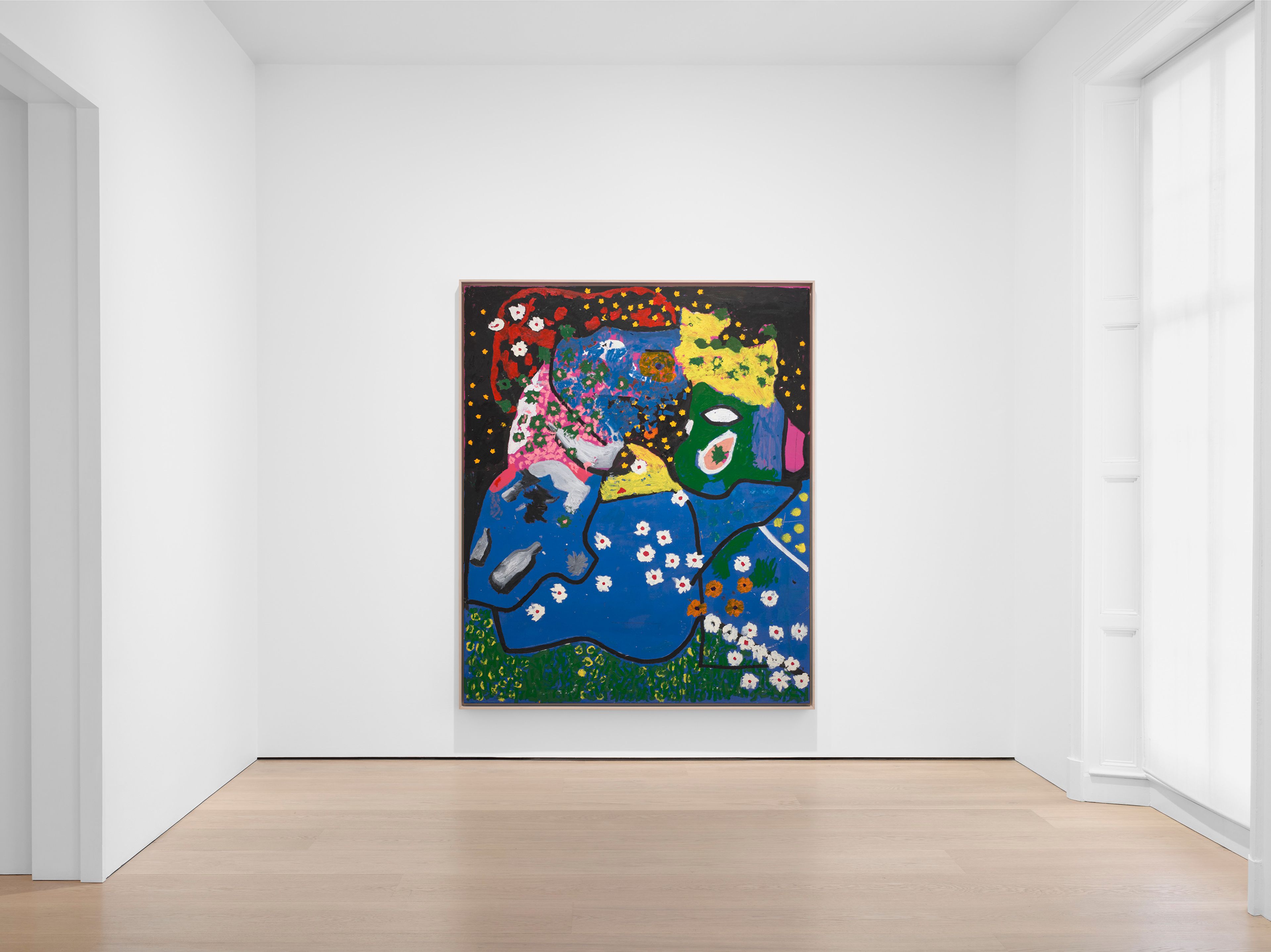 An installation view of the exhibition, Joe Bradley: Animal Family, at David Zwirner in London, dated 2025.