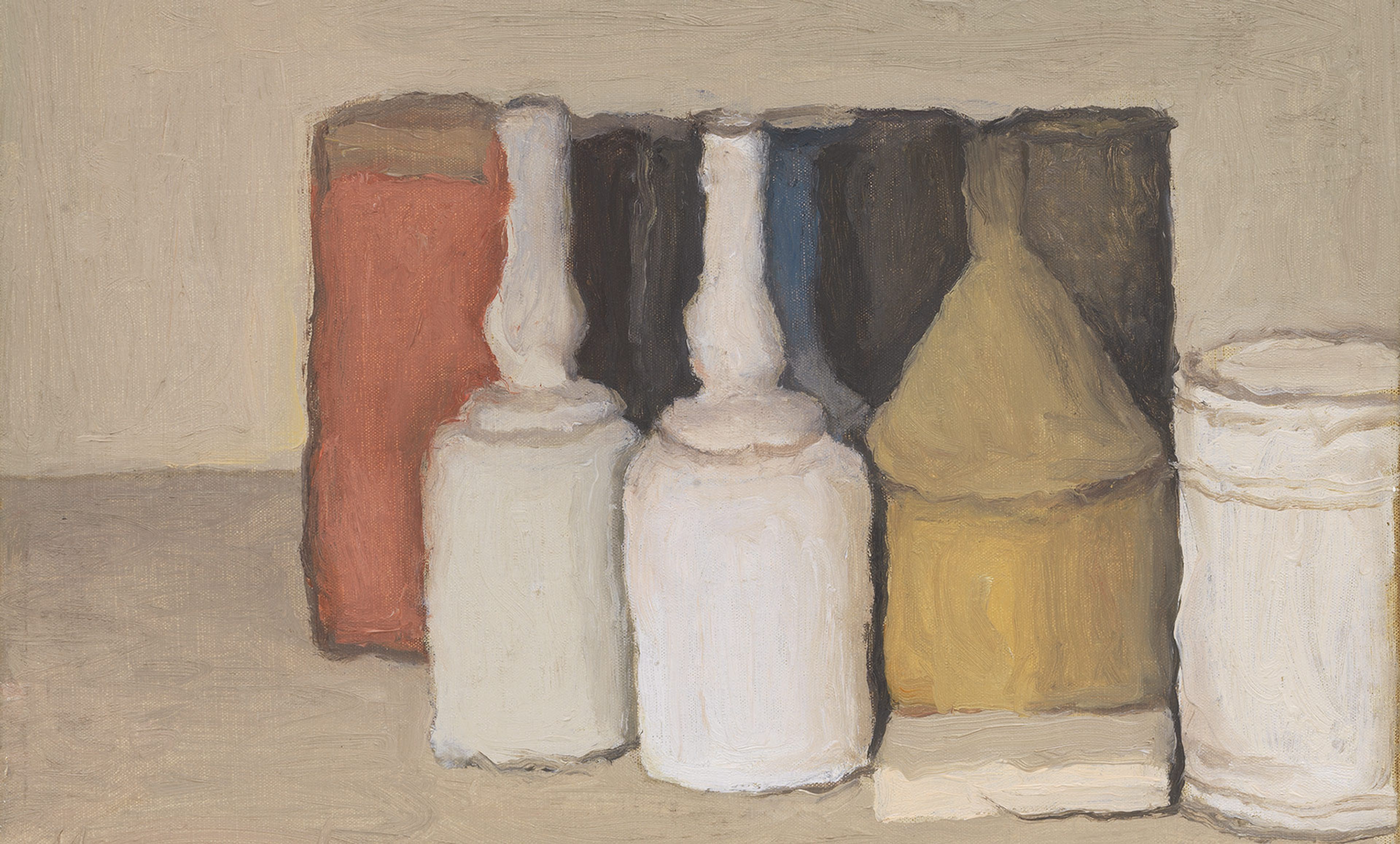 A detail from a painting by Giorgio Morandi, titled Natura morta (Still Life), dated 1953.