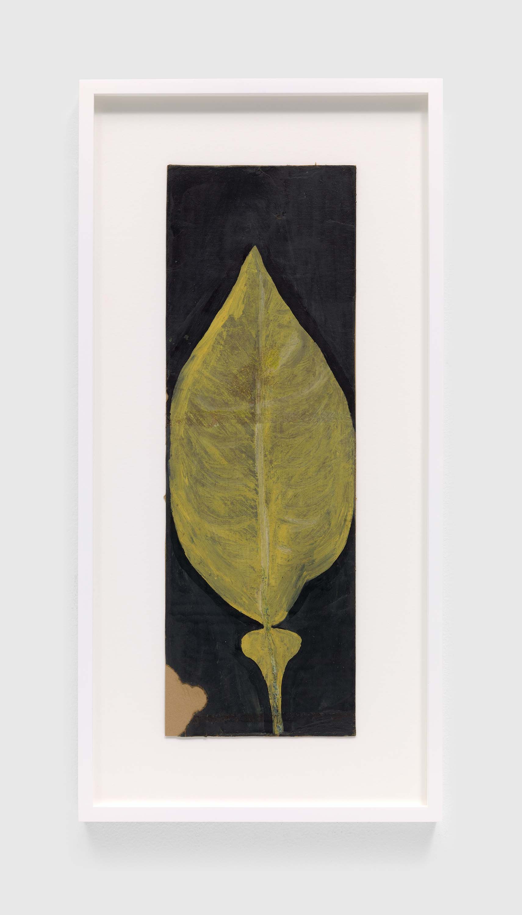 A painting on single-ply cardboard by Frank Walter, called Untitled (Yellow Leaf on a Grey Background), n.d.