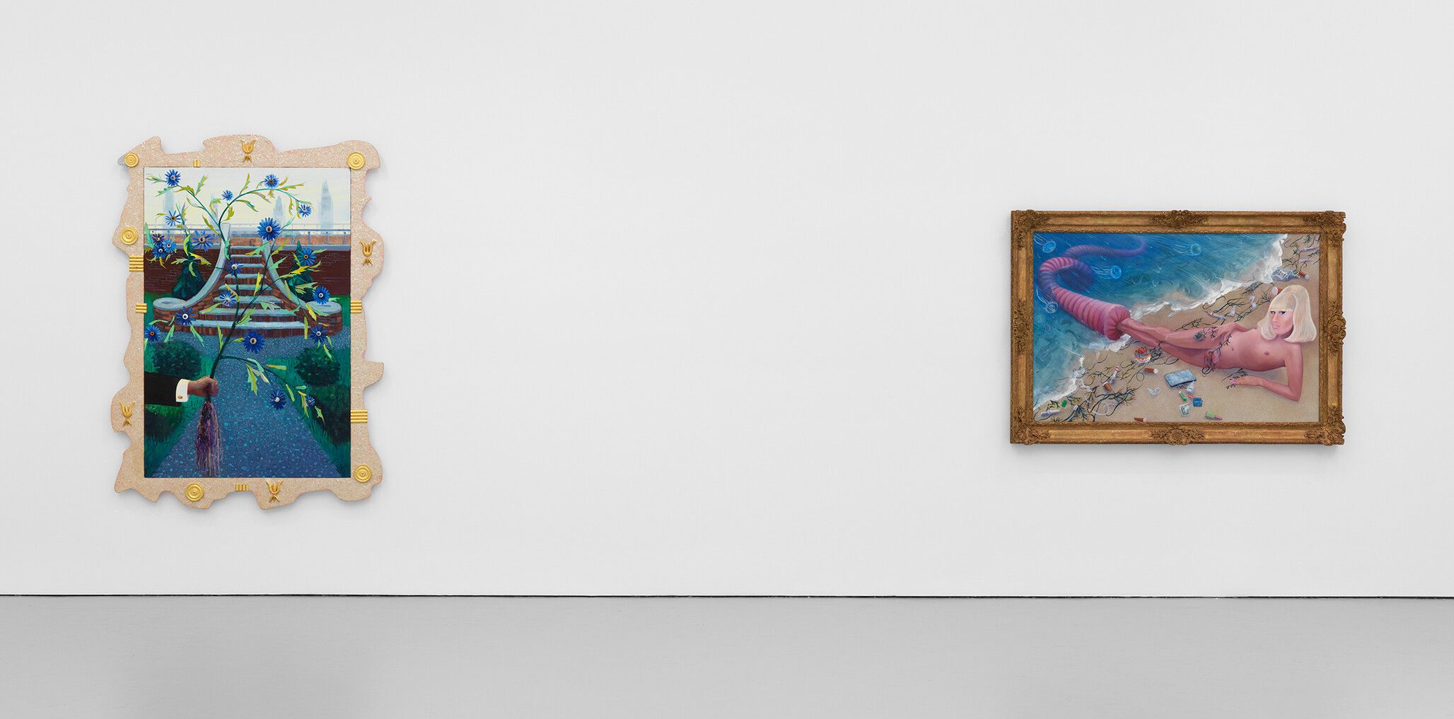 An installation view of an exhibition titled, Frank Moore, at David Zwirner, New York, in 2021.