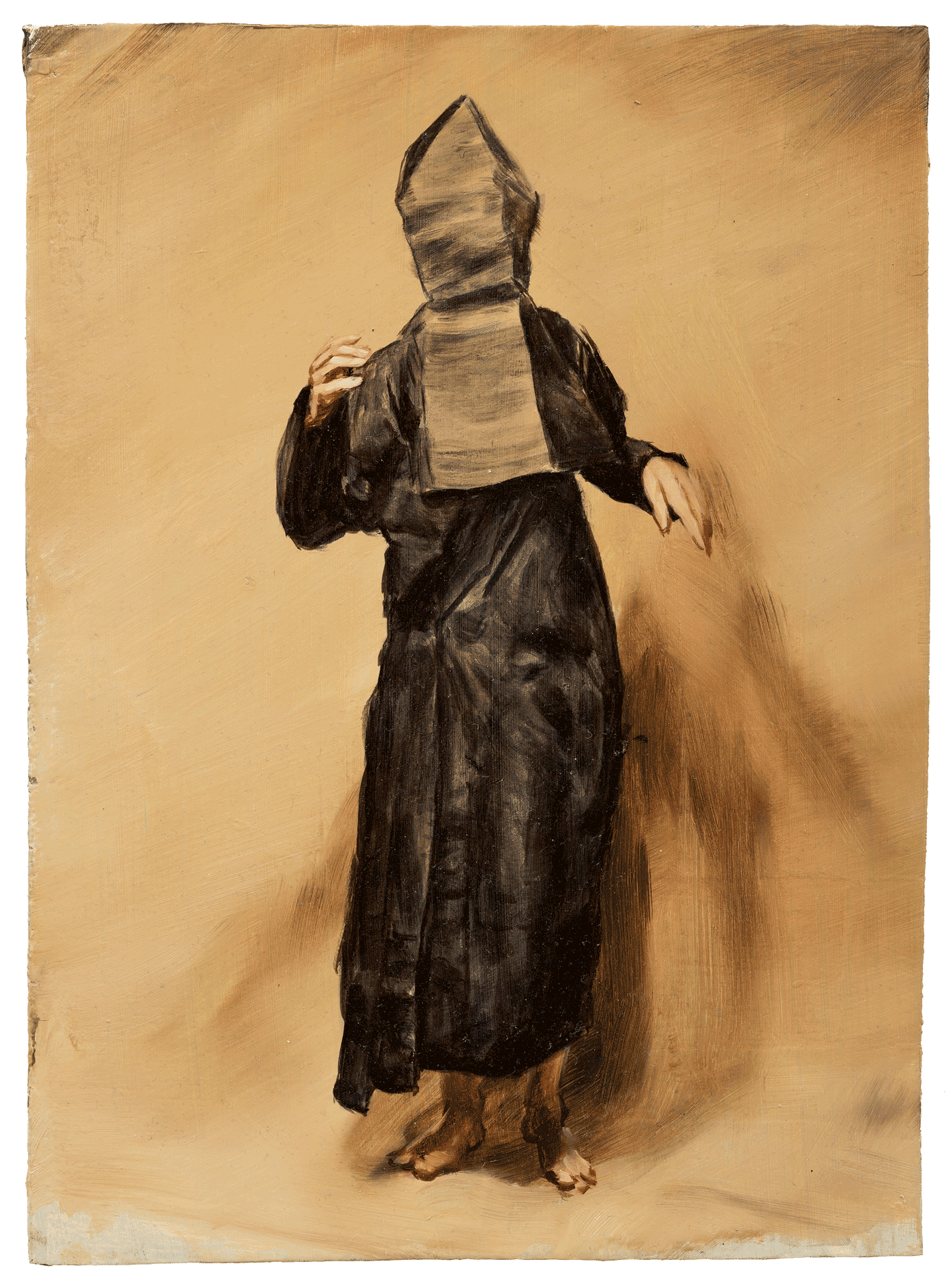 A painting by Michaël Borremans, titled Black Mould / Pogo, dated 2015.