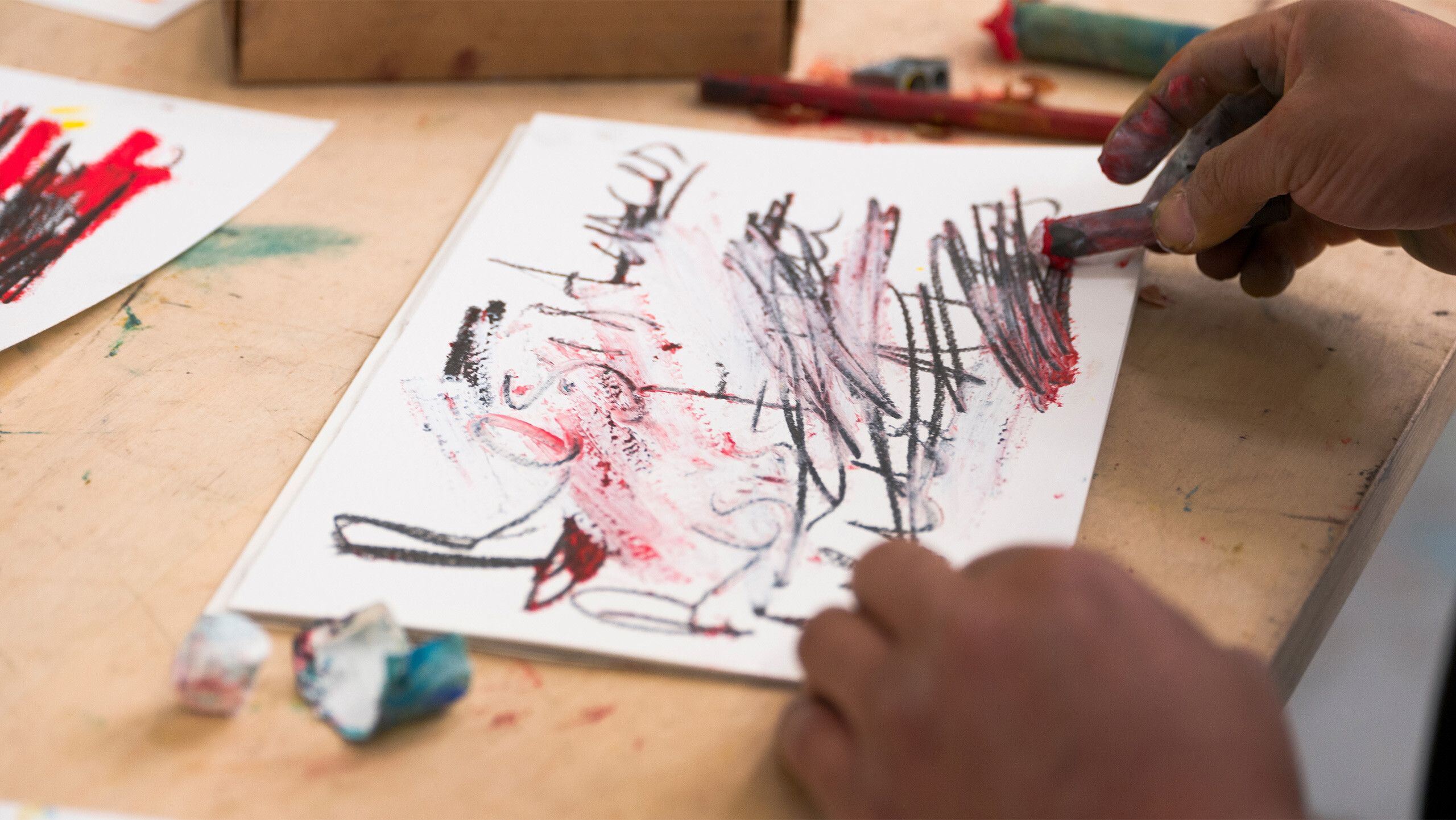 A Photo by Tim Bowditch of Oscar Murillo in his studio, dated 2022 