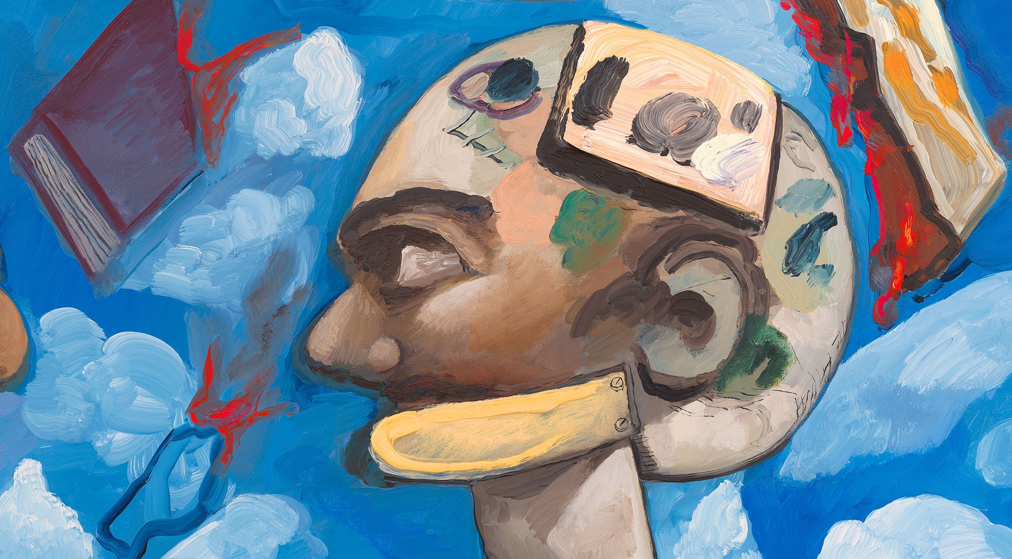 A detail from a painting by Dana Schutz, titledThe Meeting, dated 2021.