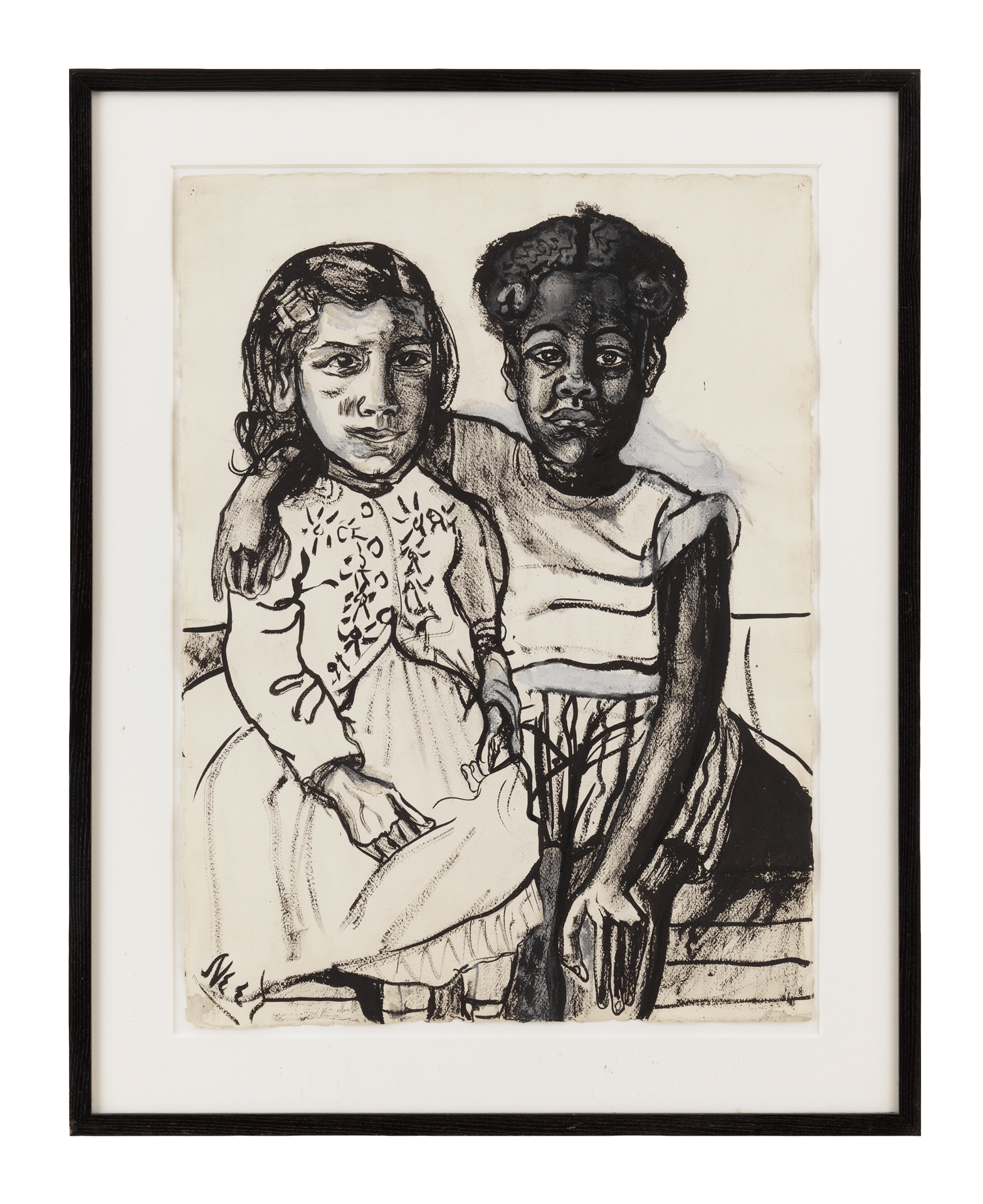 A drawing by Alice Neel, titled Two Girls, dated 1954.