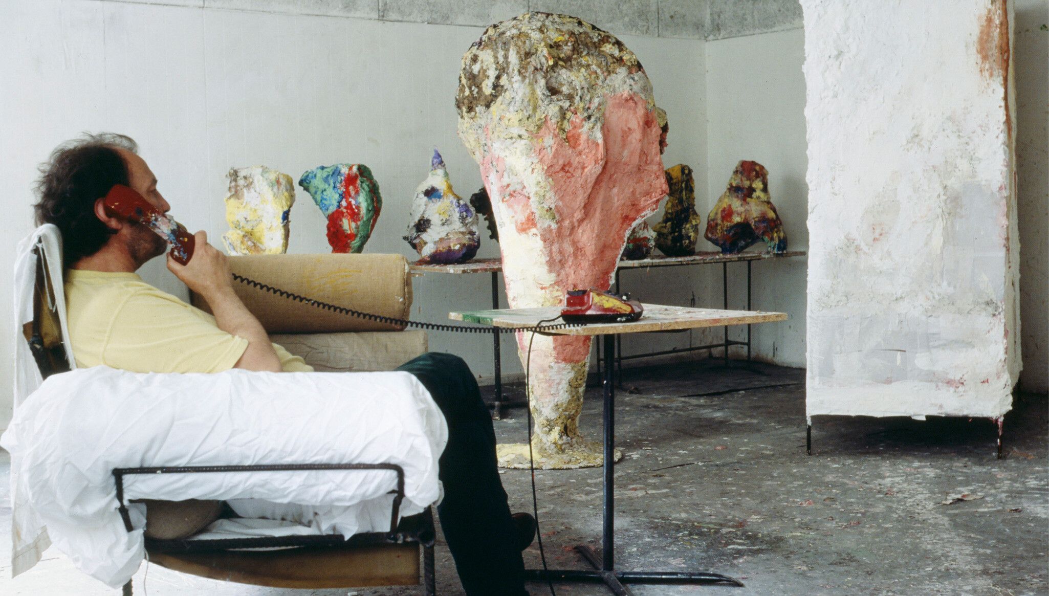 Franz West in his studio, Vienna, 1995
