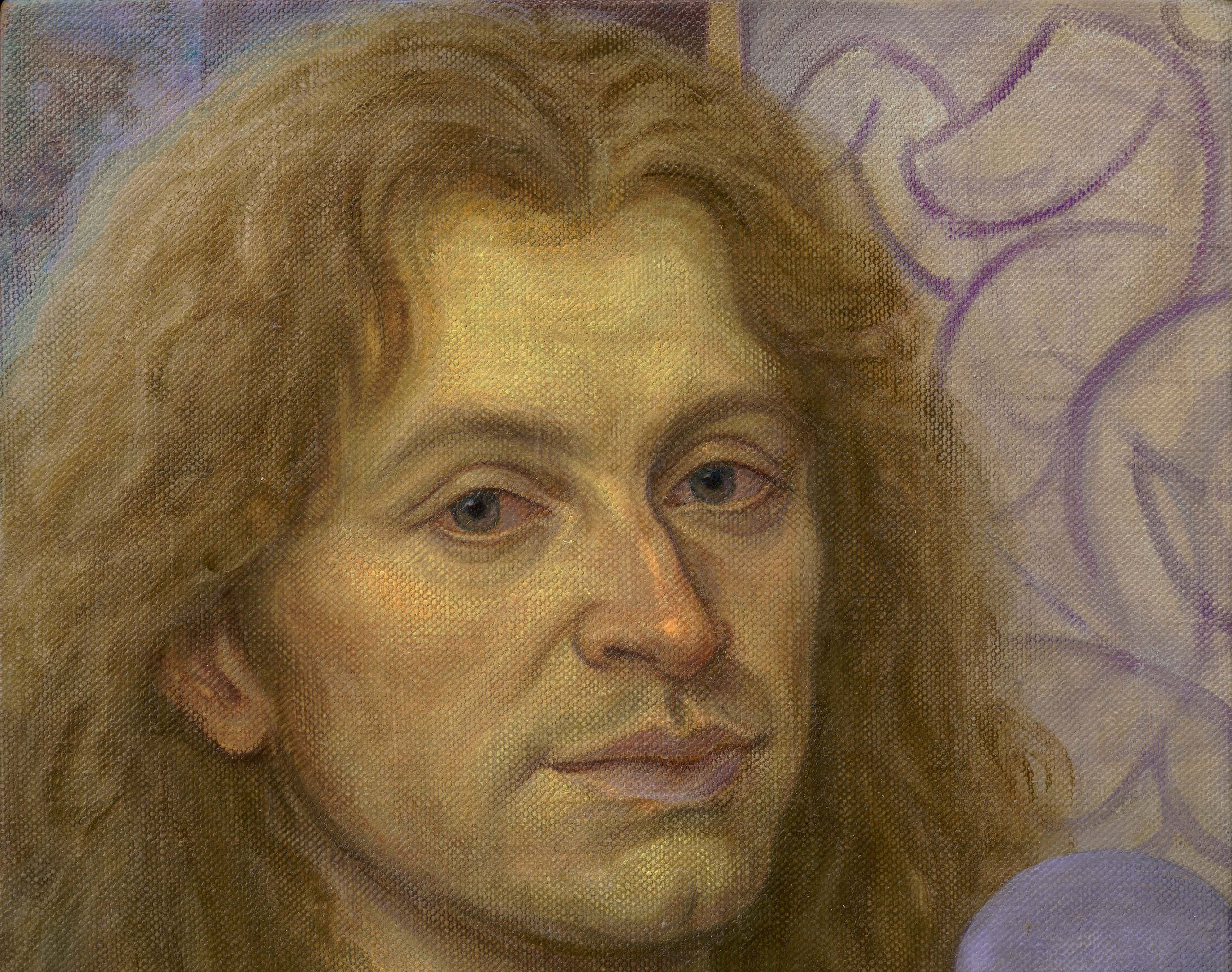 A detail from a painting by Steven Shearer, titled PoCo Rococo, dated 2025.