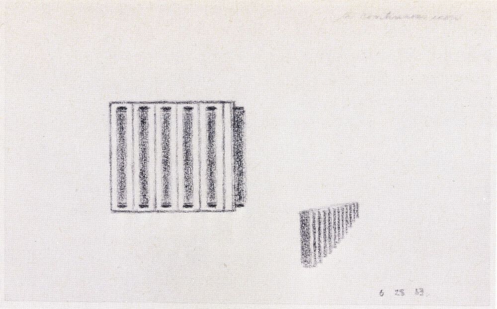 A drawing by Dan Flavin, titled the continuous icon, dated 1963.