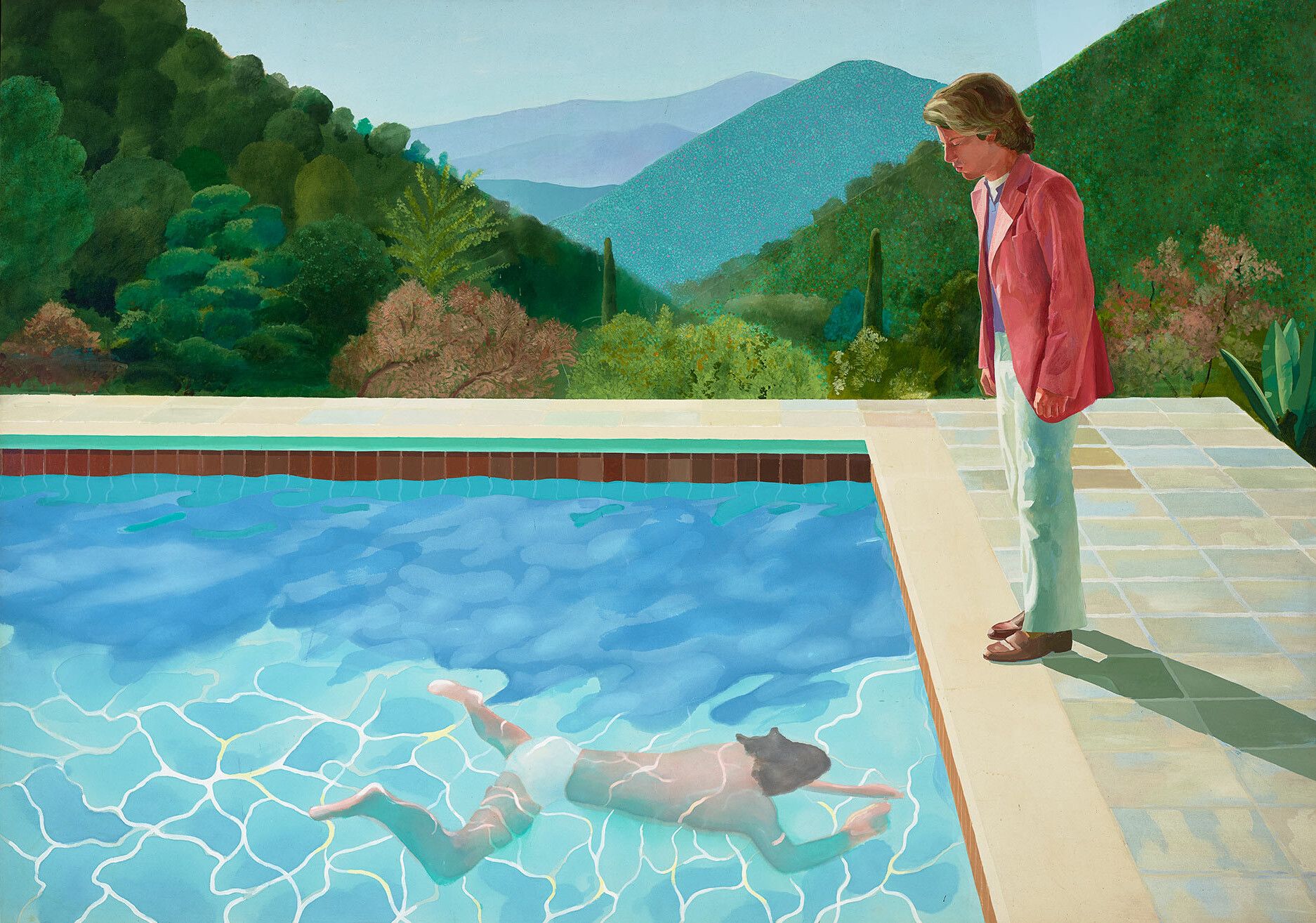 A painting by David Hockney, titled Portrait of an Artist (Pool with Two Figures), dated1972.