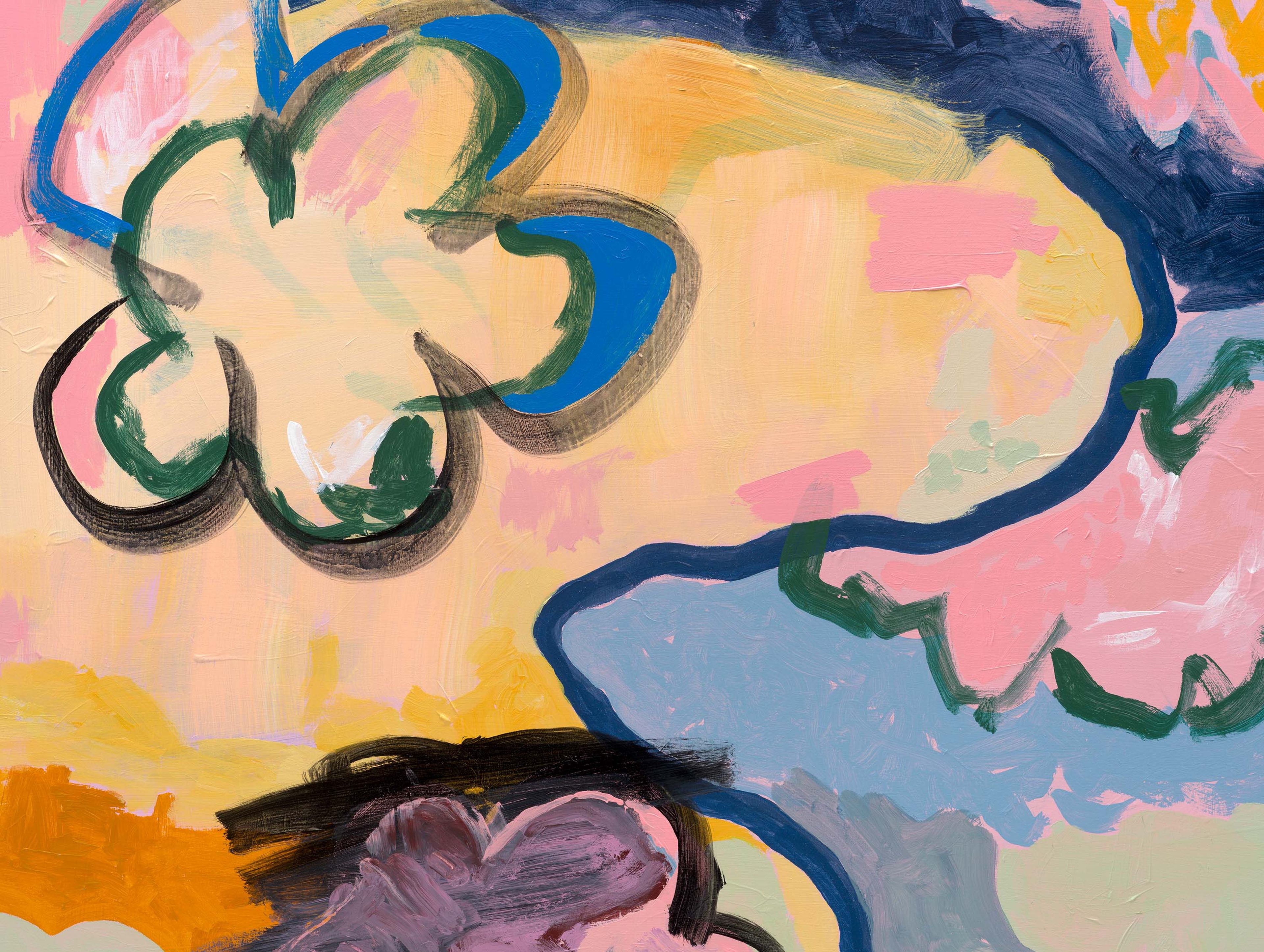 A detail from a painting by EJ Hill, titled a lilting, dated 2025.