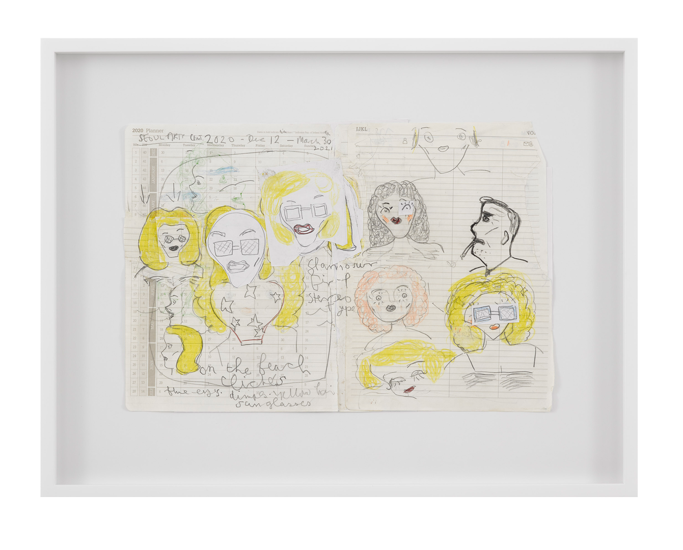 A work on paper by Rose Wylie, titled Shades and Lashes, dated 2019.