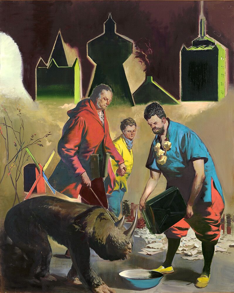 A painting by Neo Rauch, titled Türme, dated 2011.