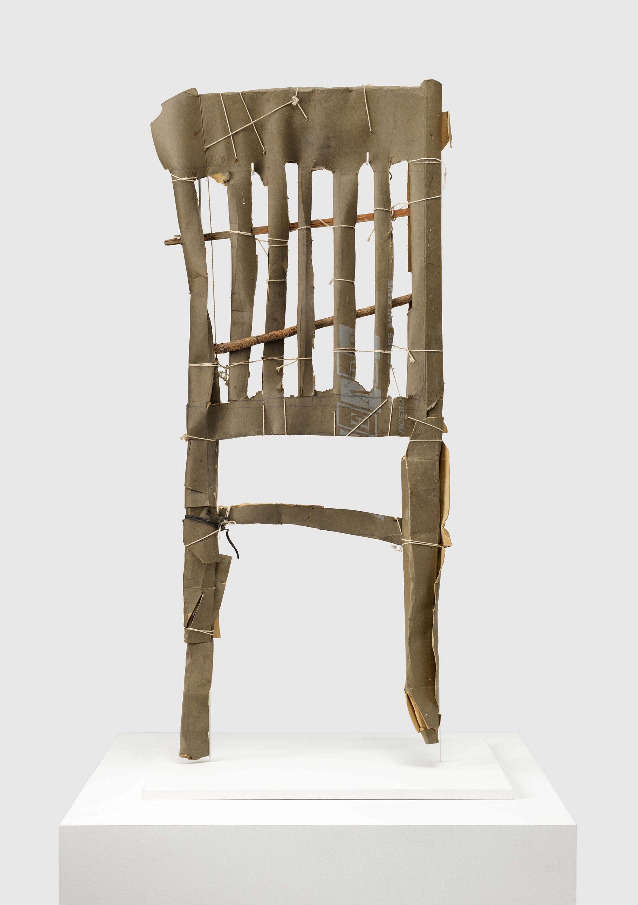 An untitled wood, shoelace, and string on found paper artwork by James Castle, n.d. 