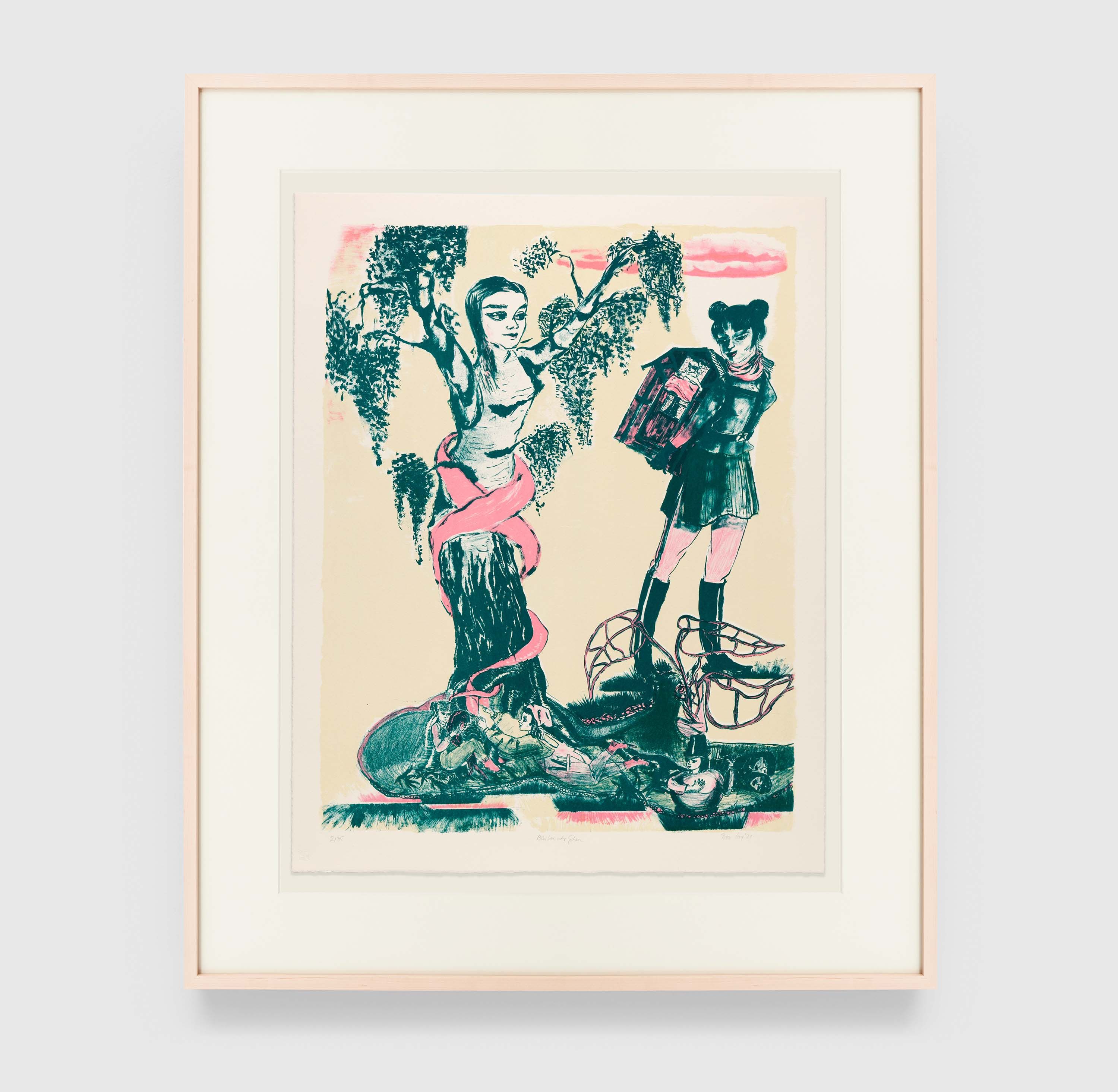 A print by Rosa Loy, titled Bleiben oder Gehen, dated 2021.