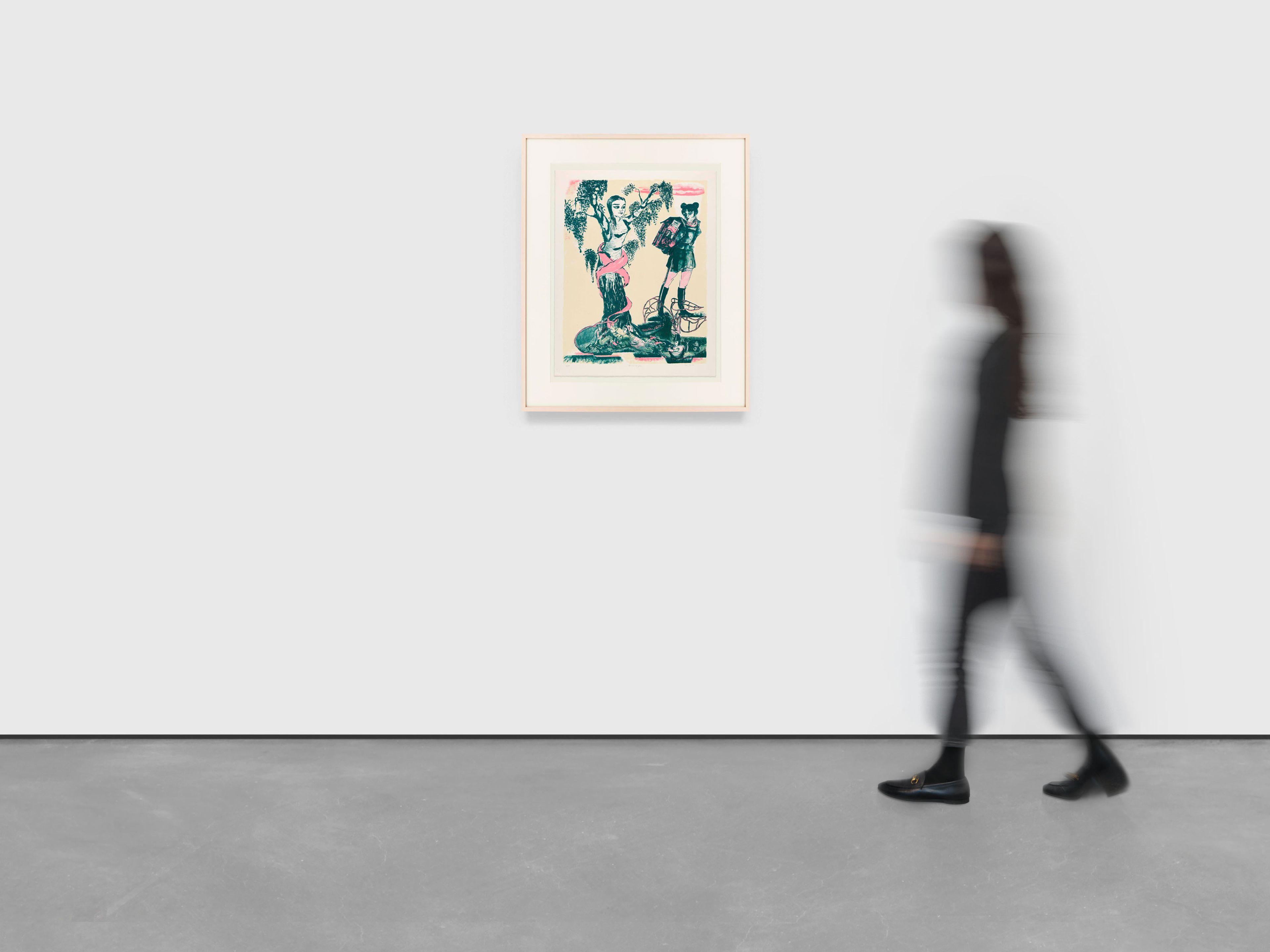 A print by Rosa Loy, titled Bleiben oder Gehen, dated 2021.