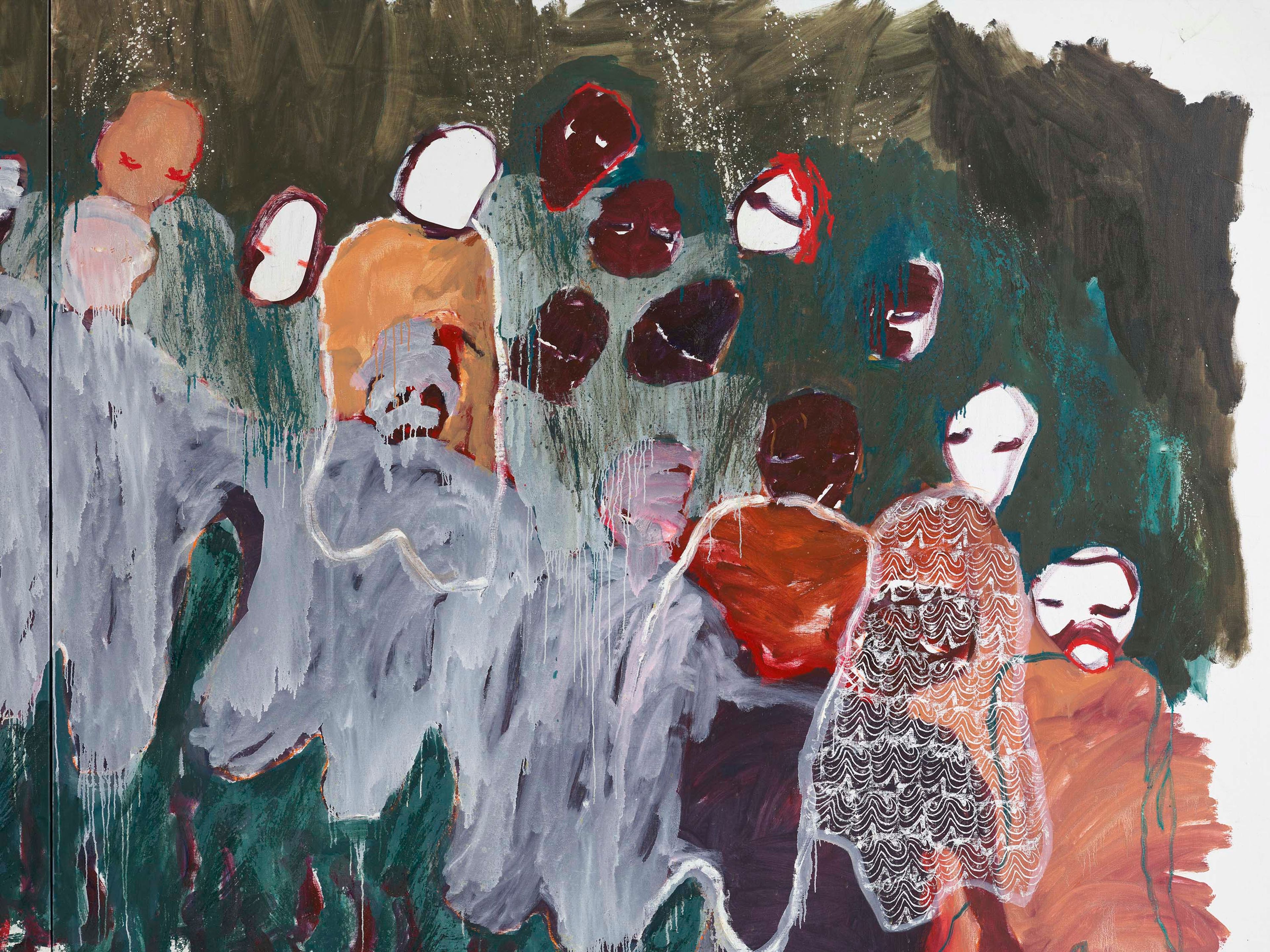 A detail from a painting by Portia Zvavahera, titled Kubudiswa (redeemed), dated 2025.