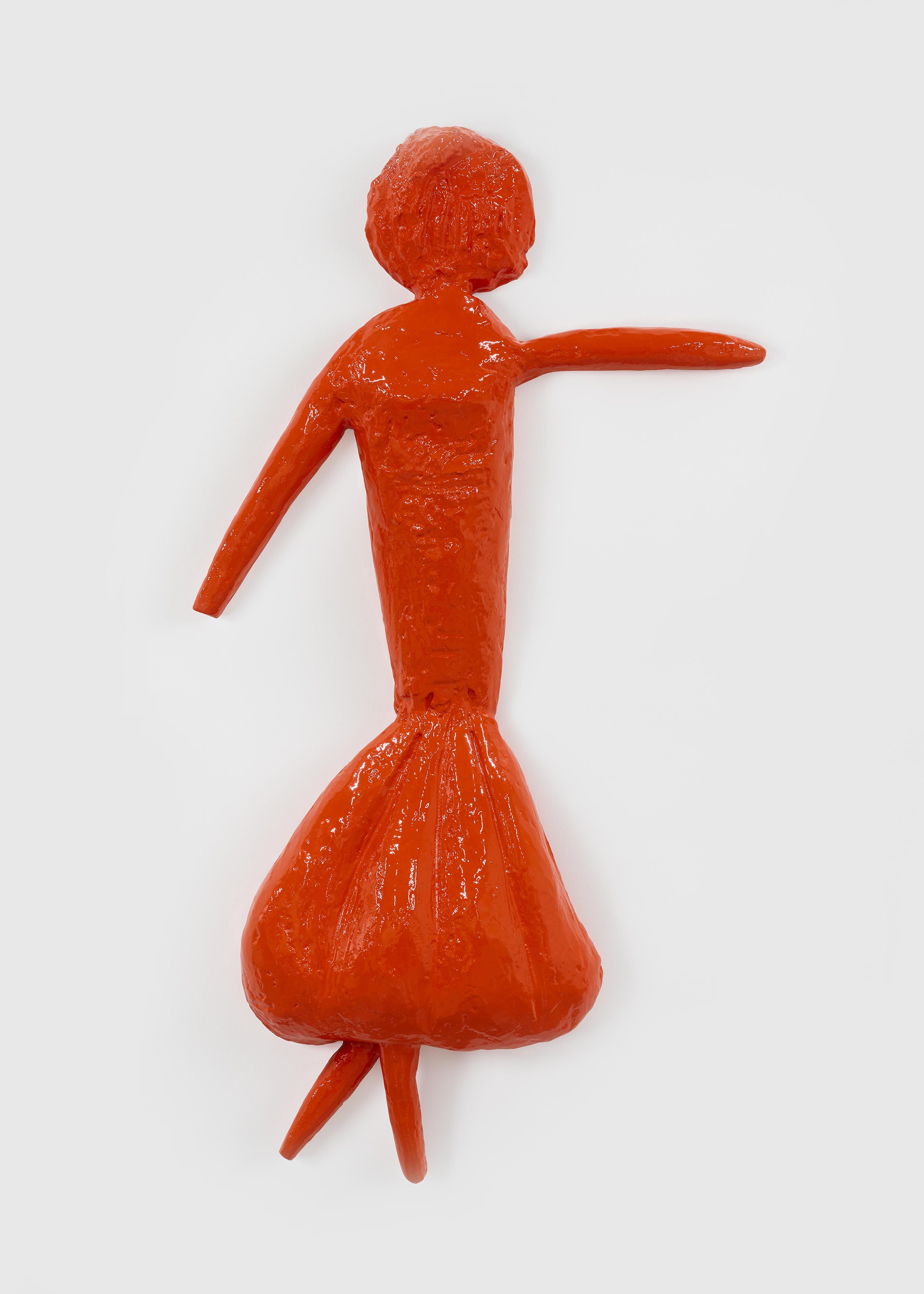 A sculpture by Rose Wylie, titled Red Girl (face), dated 2020.