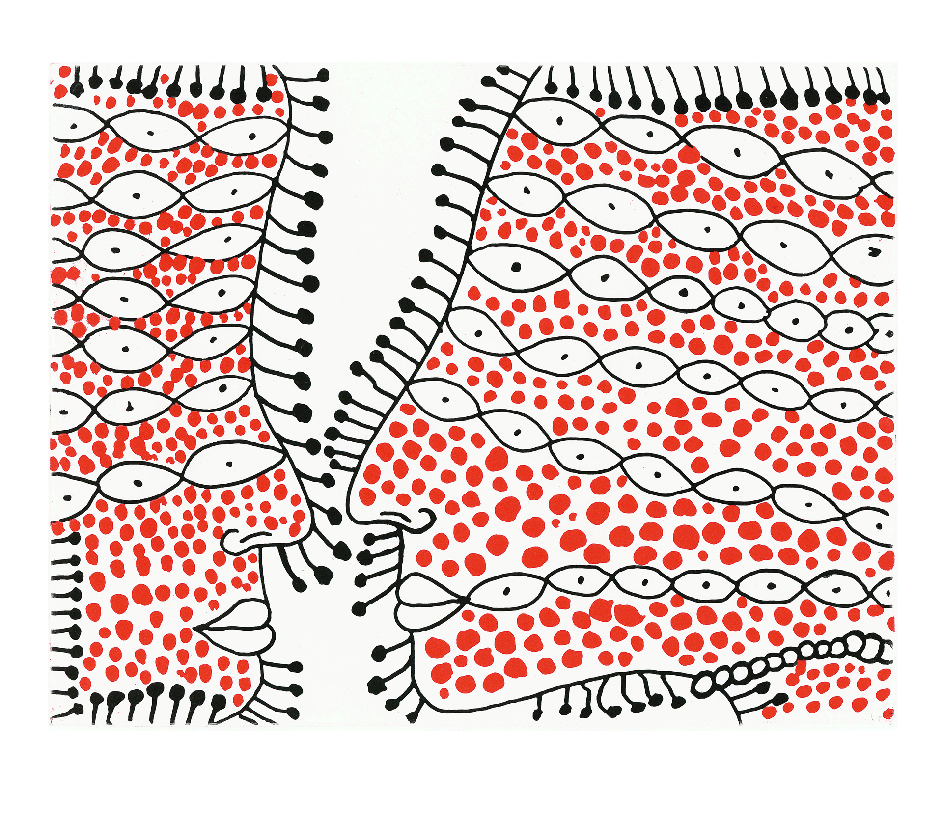 An etching on Moulin de Larroque paper by Yayoi Kusama, titled Beginning of Love, dated 2012.