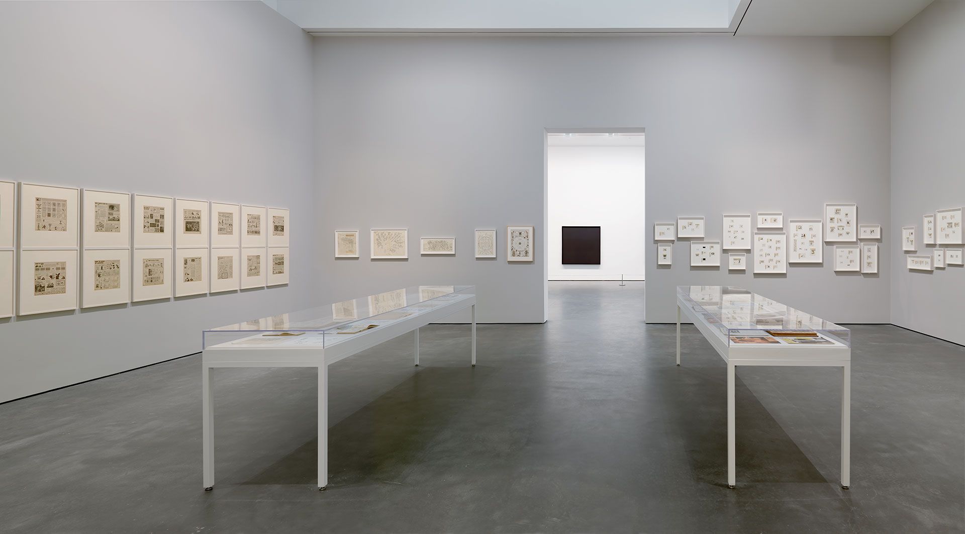 Installation view of the exhibition Ad Reinhardt, at David Zwirner in New York, dated 2013.