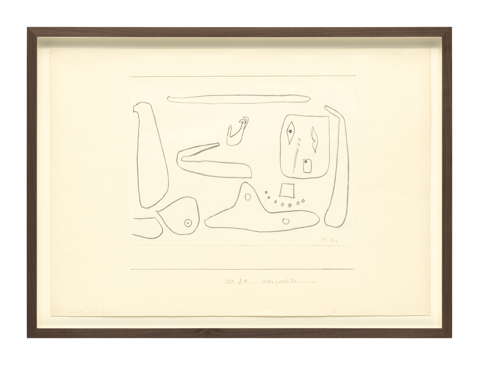 A work on paper by Paul Klee, titled neu gerichtet (Newly adjusted), dated 1939.