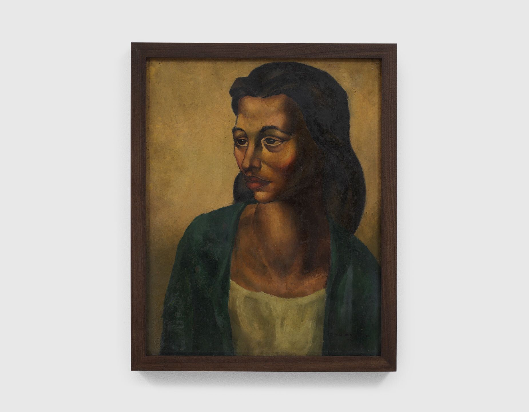 A painting by Charles White, titled Woman in Green Dress, dated 1935
