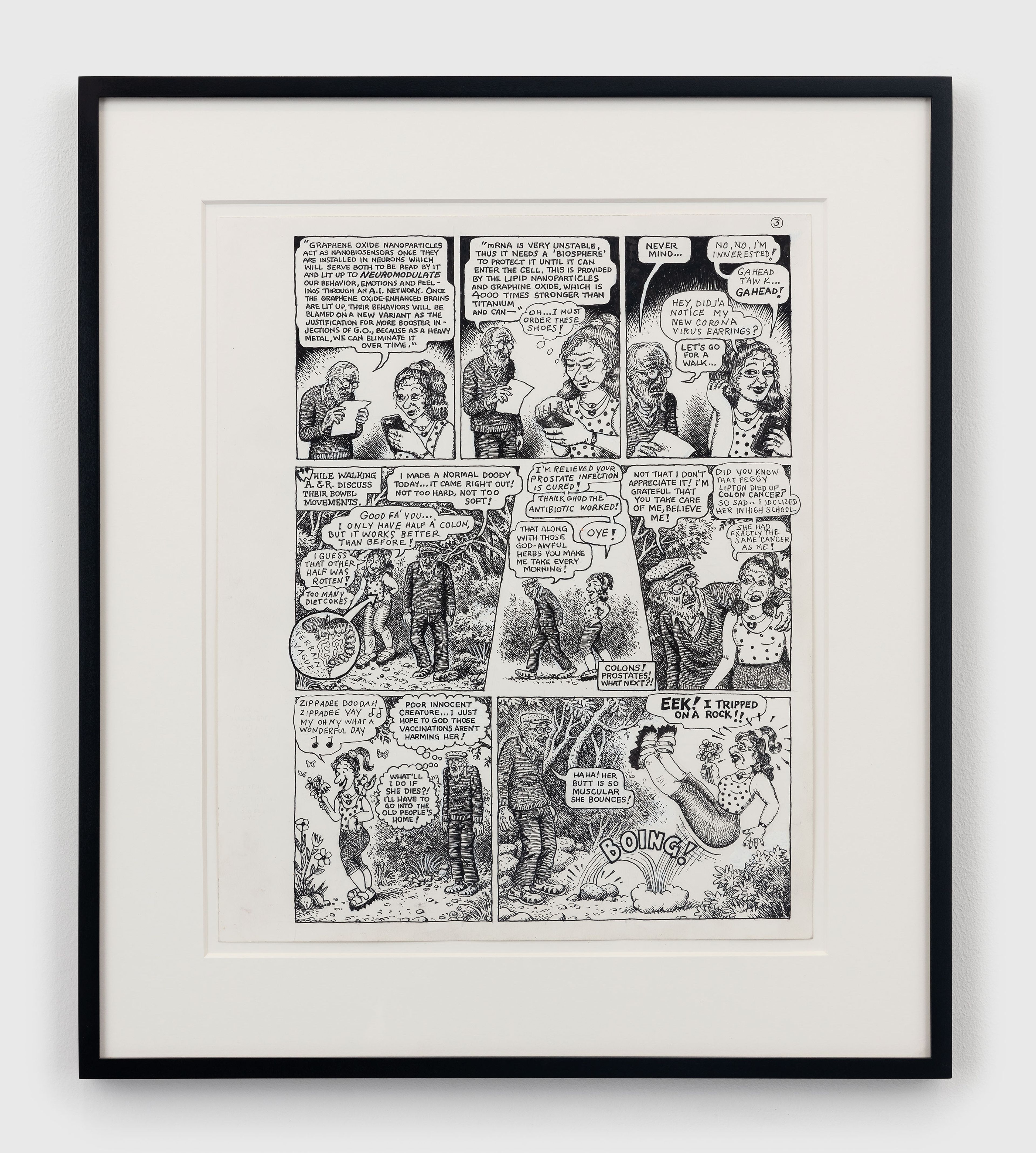 A 10-page ink and correction fluid on paper artwork by Aline Kominsky-Crumb and R. Crumb, titled Crumb Family Covid Exposé, dated 2021.