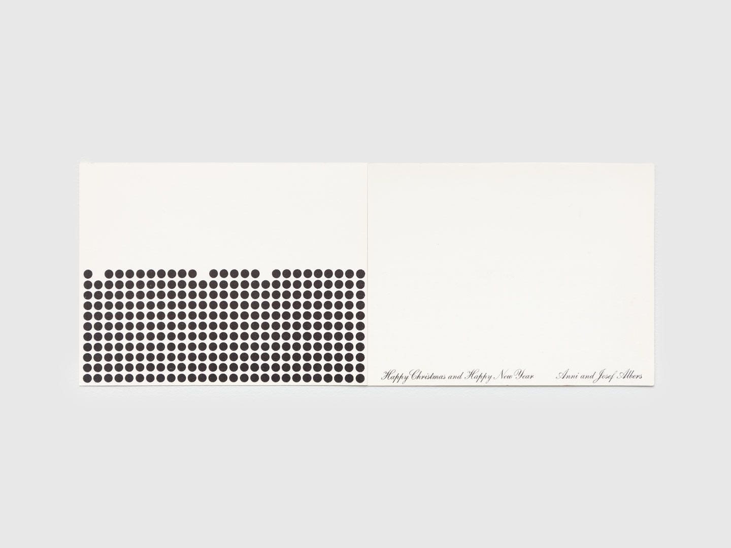 An offset printed mailing on wove paper by Josef and Anni Albers, titled Happy Christmas and Happy New Year, dated 1958 to 1959.
