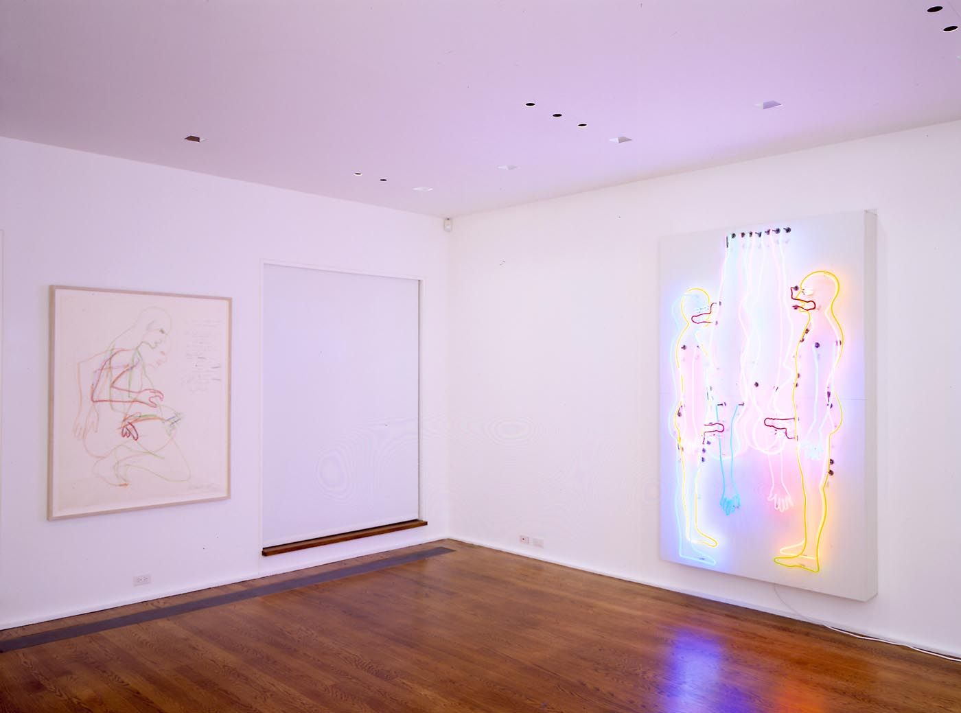 An installation view of the exhibition Bruce Nauman: Selected Works, at David Zwirner New York, dated 2001.