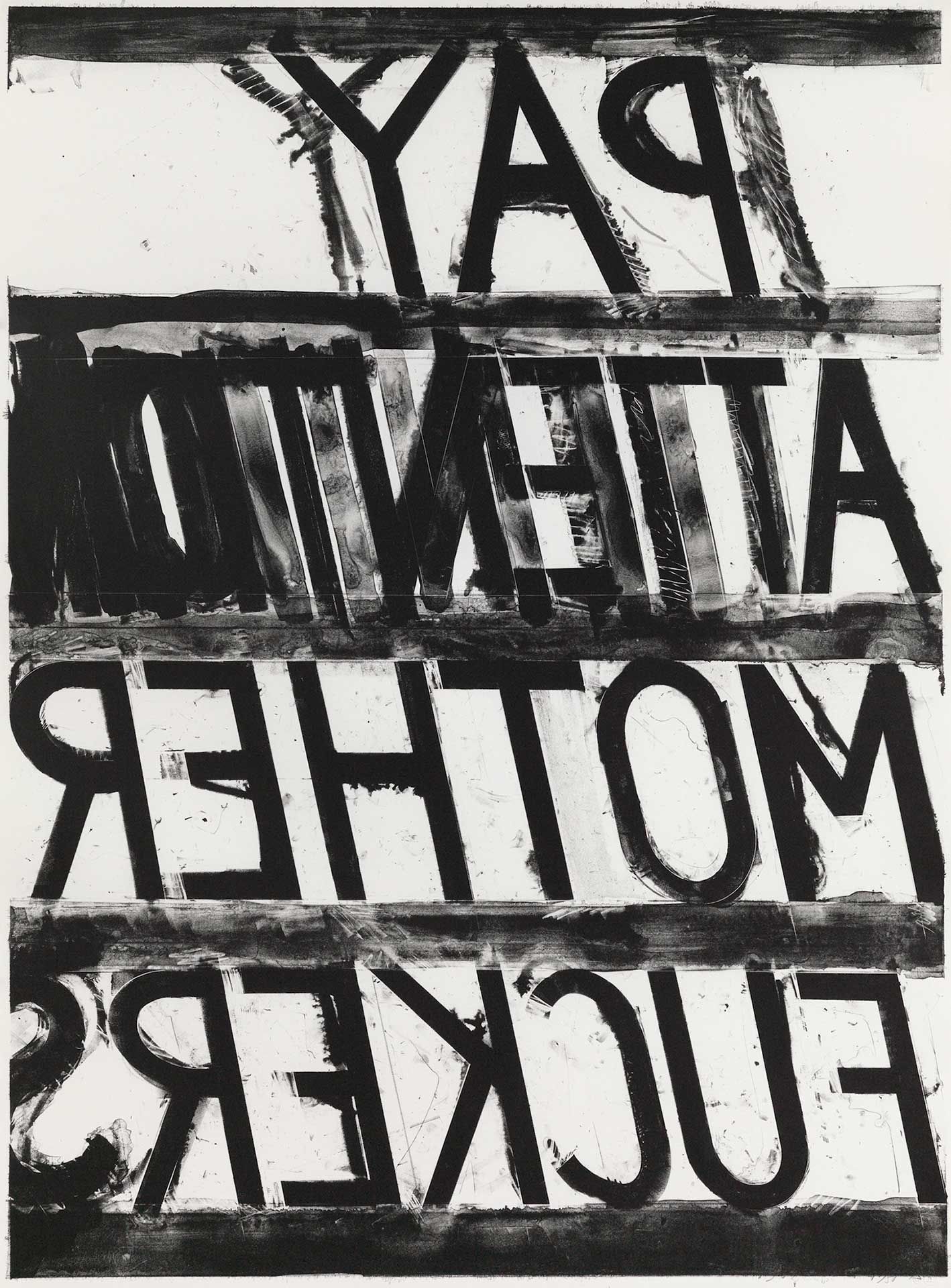 A lithograph by Bruce Nauman titled Pay Attention, dated 1973