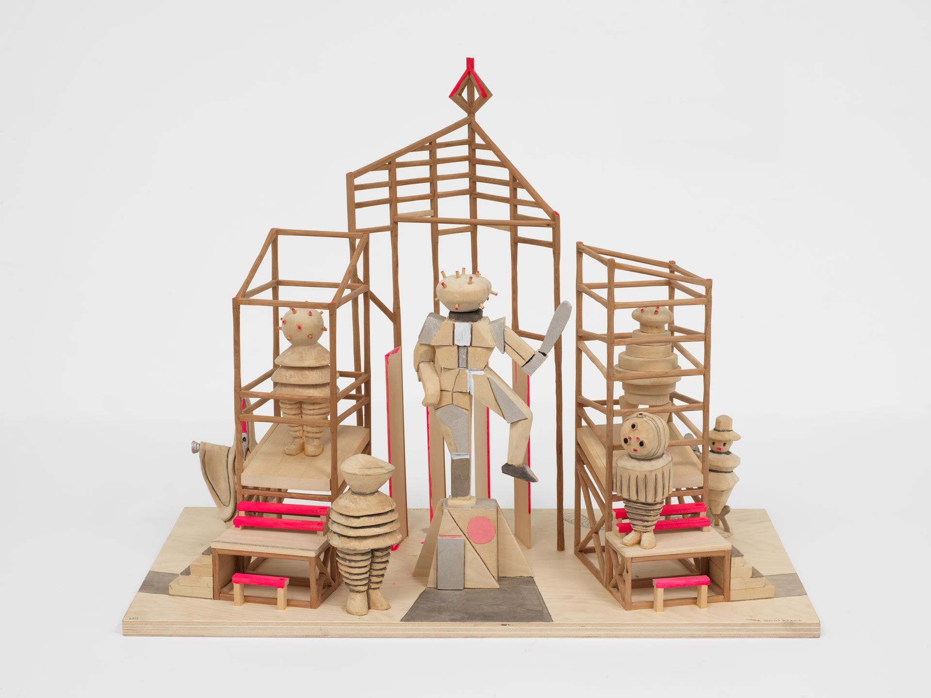 A sculpture by Marcel Dzama, titled We gazed out ahead, silent and impatient, dated 2018.