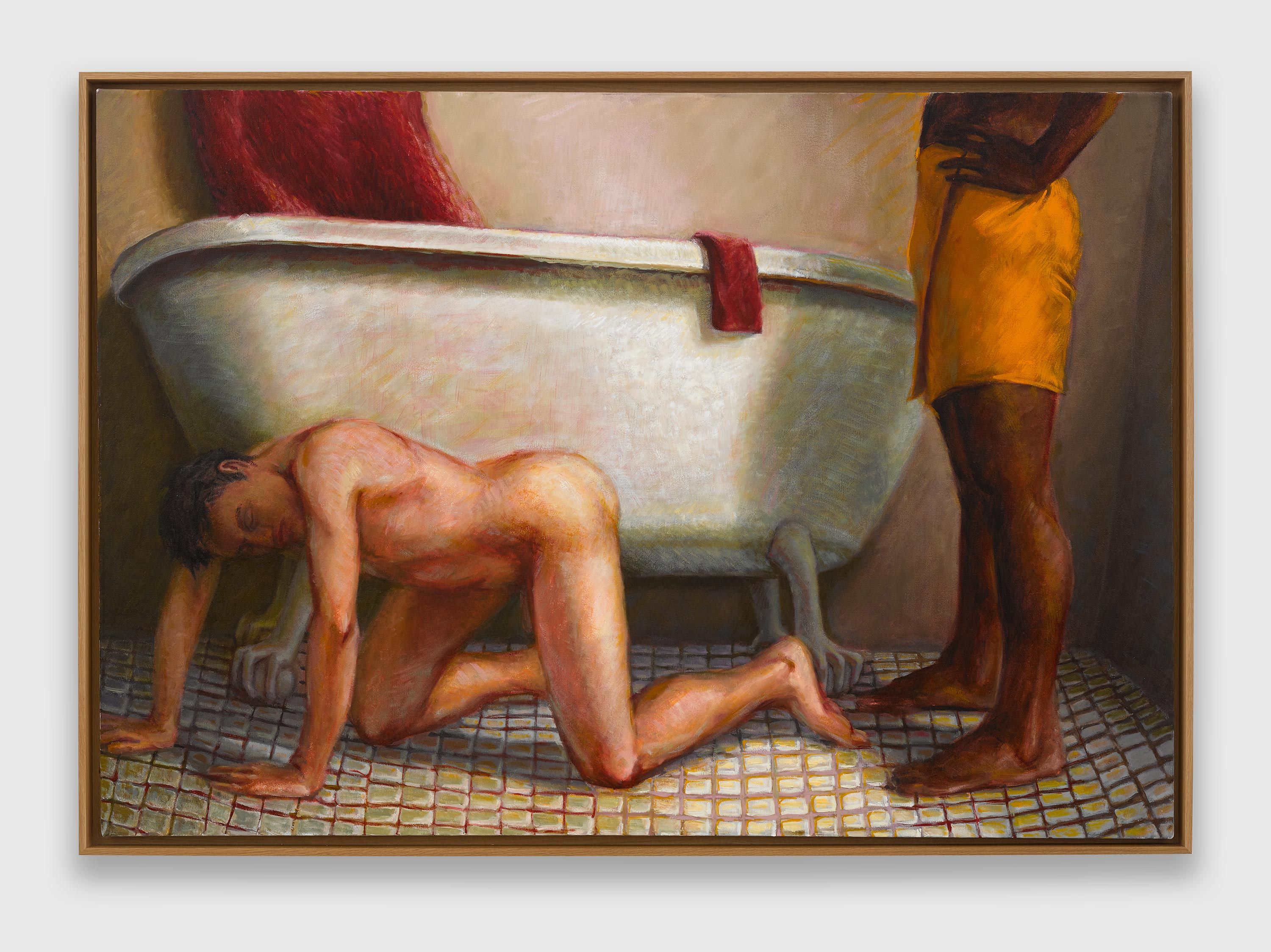 A painting by Hugh Steers, titled Red Face Cloth, dated 1989.