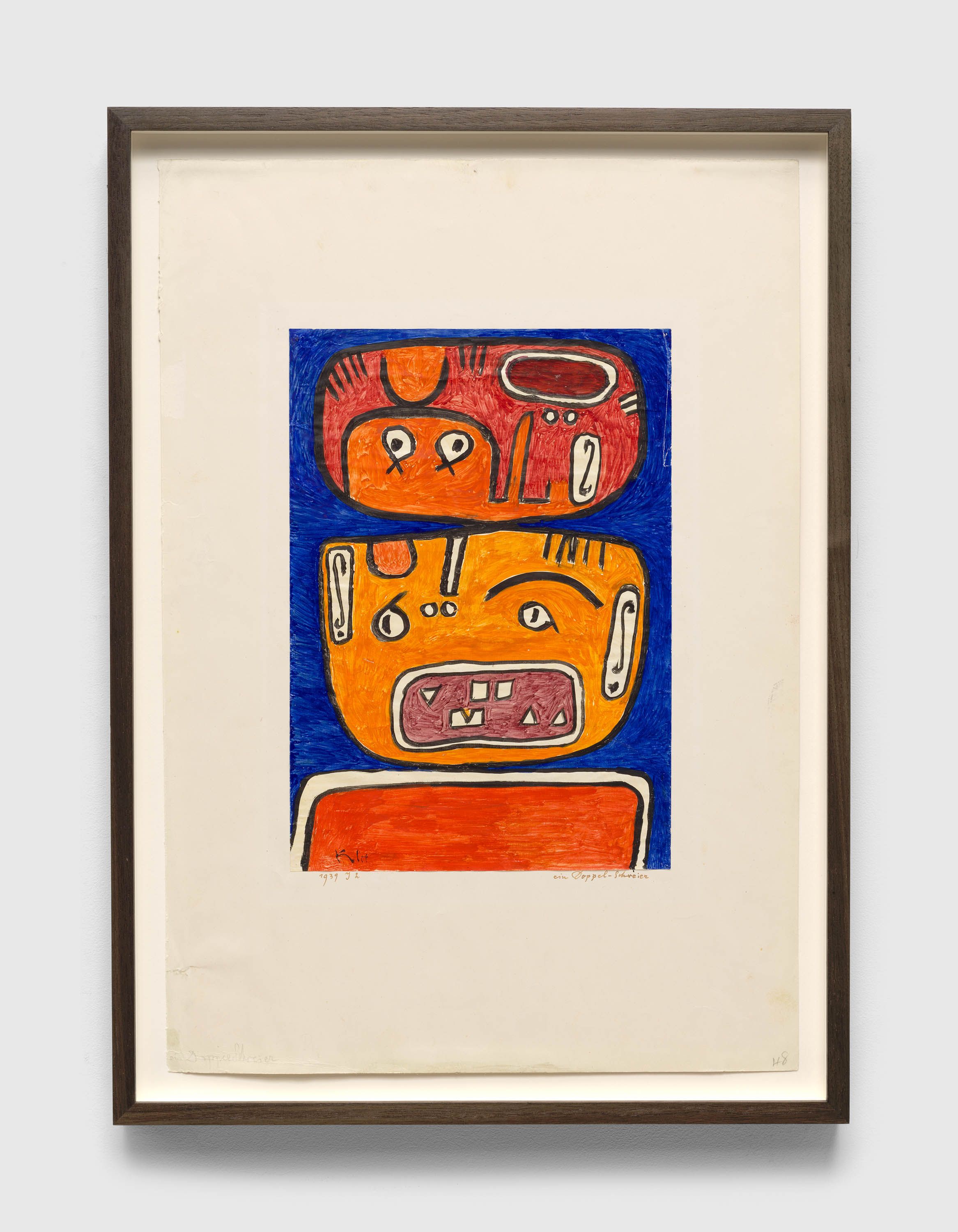 A work on paper by Paul Klee, titled ein Doppel-Schreier (A double screamer), dated 1939.