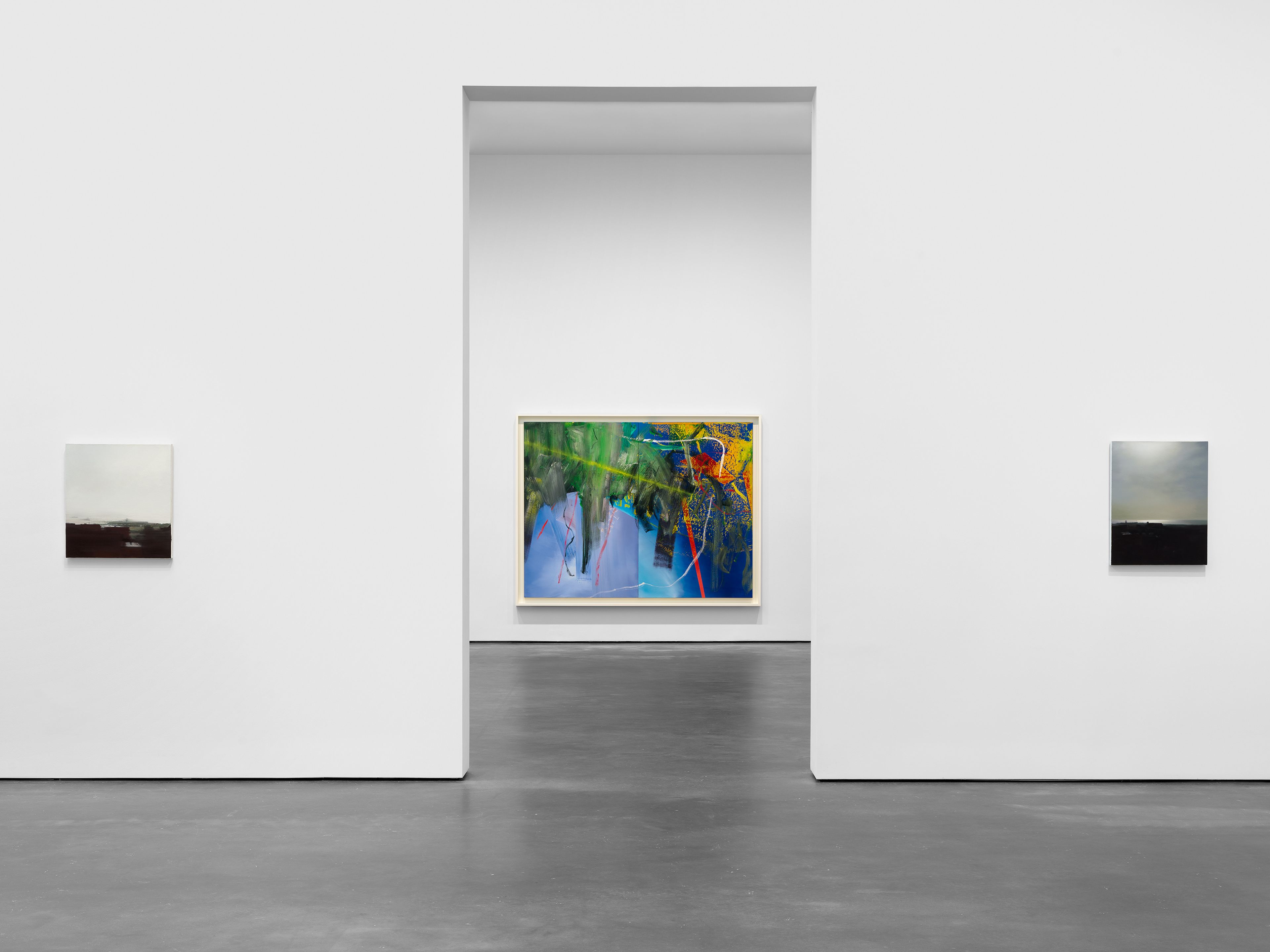 An installation view of the exhibition, Gerhard Richter: Landschaften, at David Zwirner in New York, dated 2026.