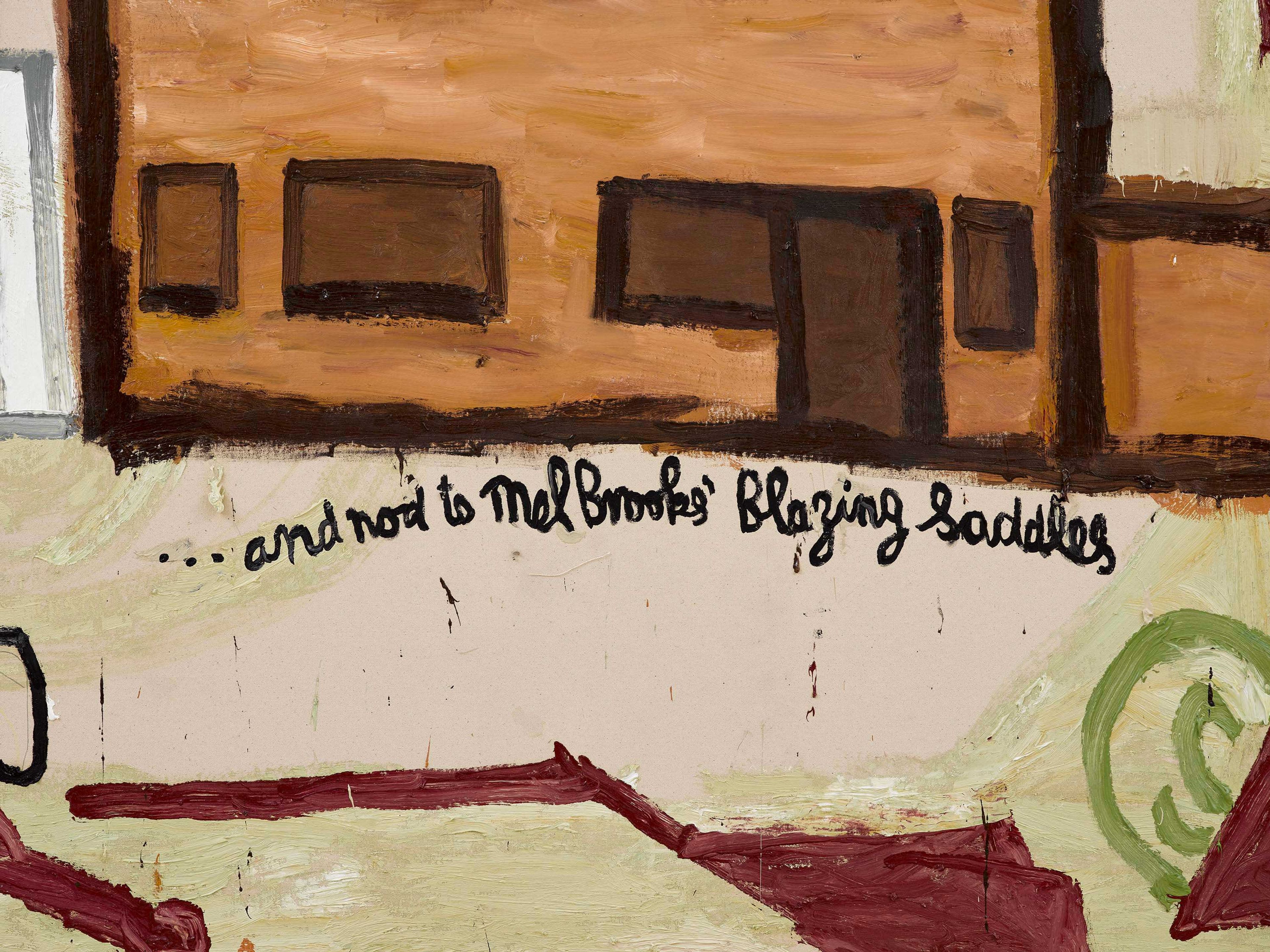 A detail from a painting by Rose Wylie, titled White Building, dated 2022.