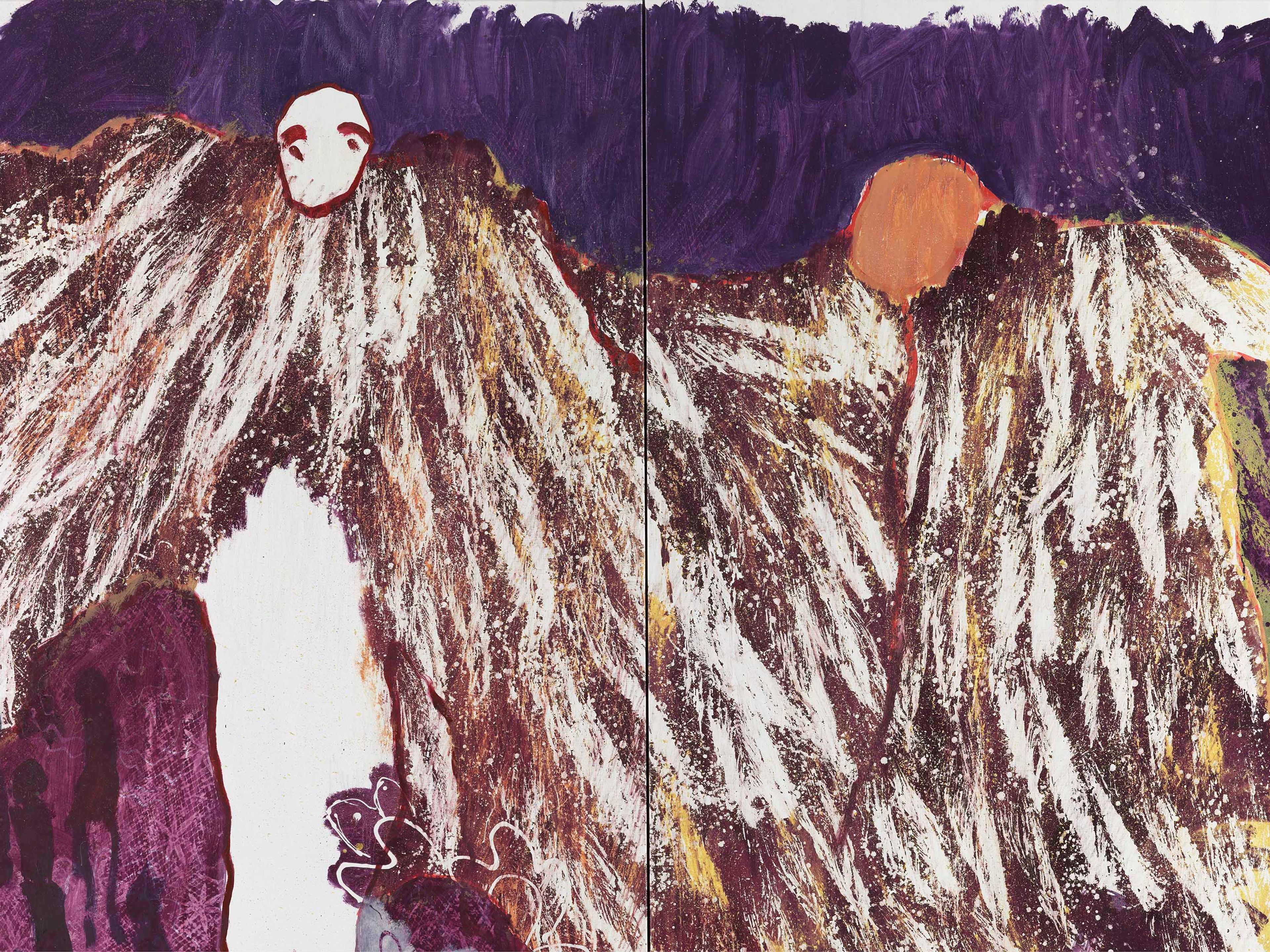 A detail from a painting by Portia Zvavahera, titled Kubudiswa kwedzinza, dated 2025.