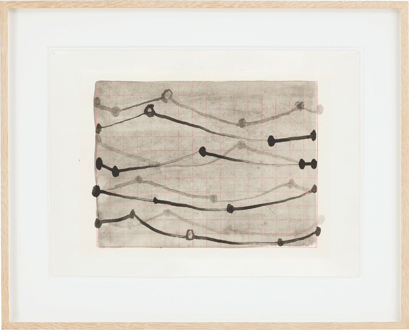 An ink and acrylic mica mortar on Chinese graph paper collaged to paper, by Al Taylor, titled Untitled (Wave Theory). 