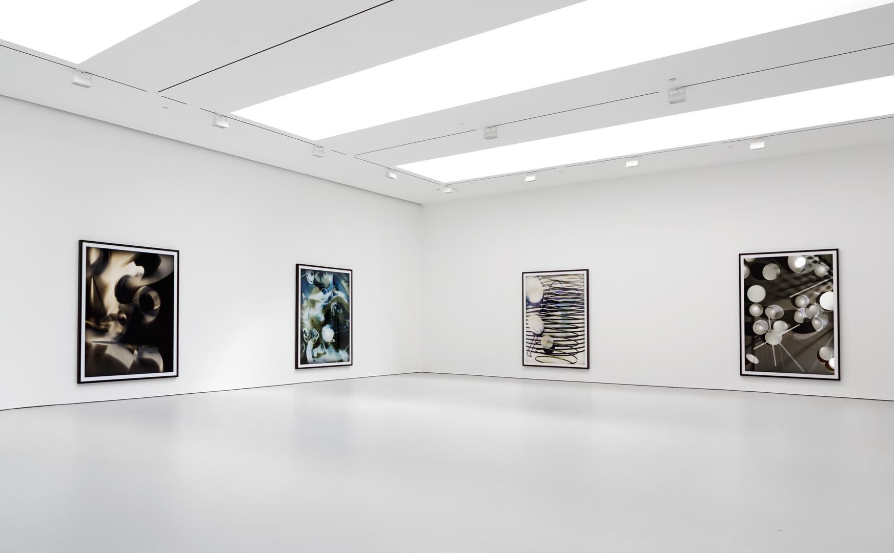 Installation view of the exhibition Thomas Ruff: photograms and ma.r.s., at David Zwirner in New York, dated 2013.