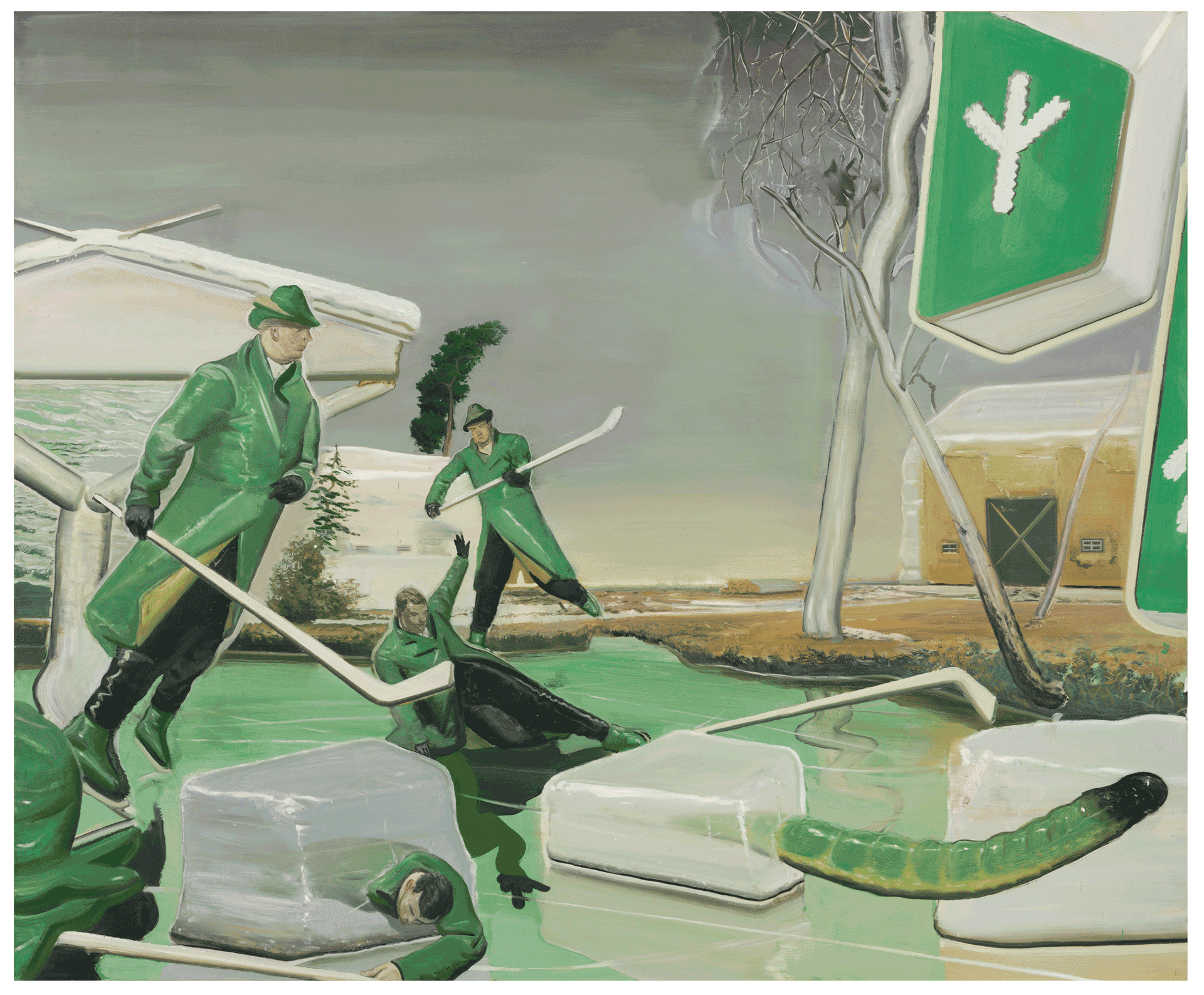 A painting by Neo Rauch, titled Hatz, dated 2002.