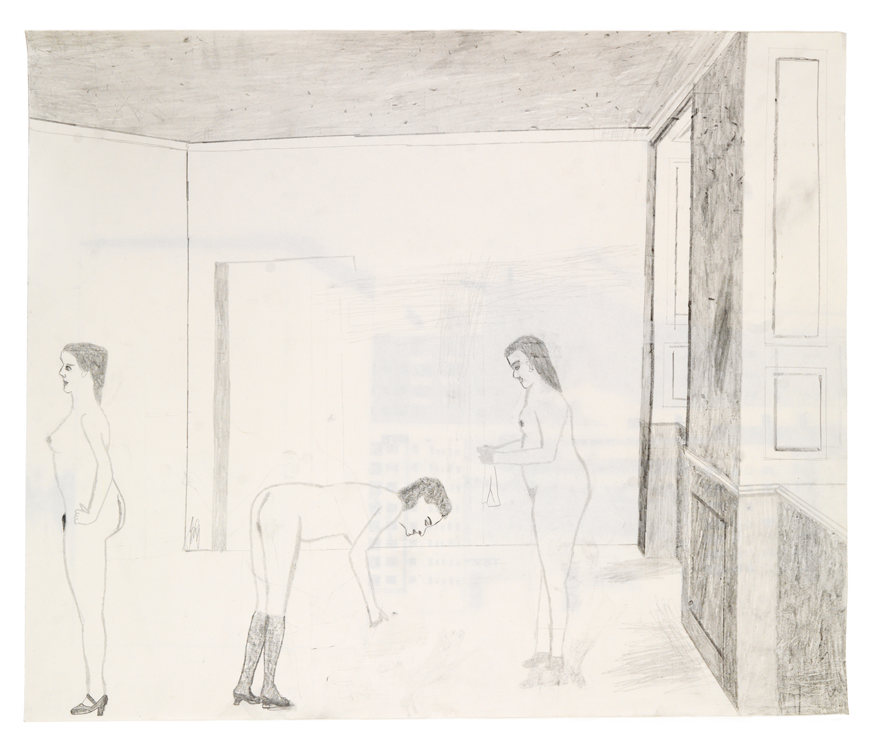 A drawing by Jockum Nordstrom, titled Accomendation, dated 2019.