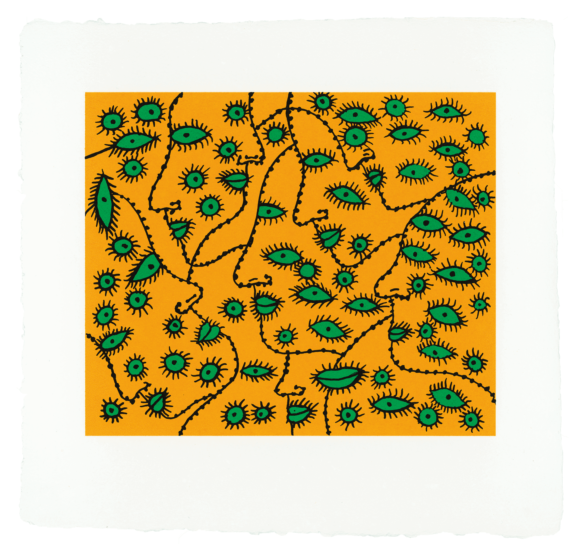 A silkscreen print and etching on Moulin de Larroque paper by Yayoi Kusama, titled Love Forever, dated 2012.
