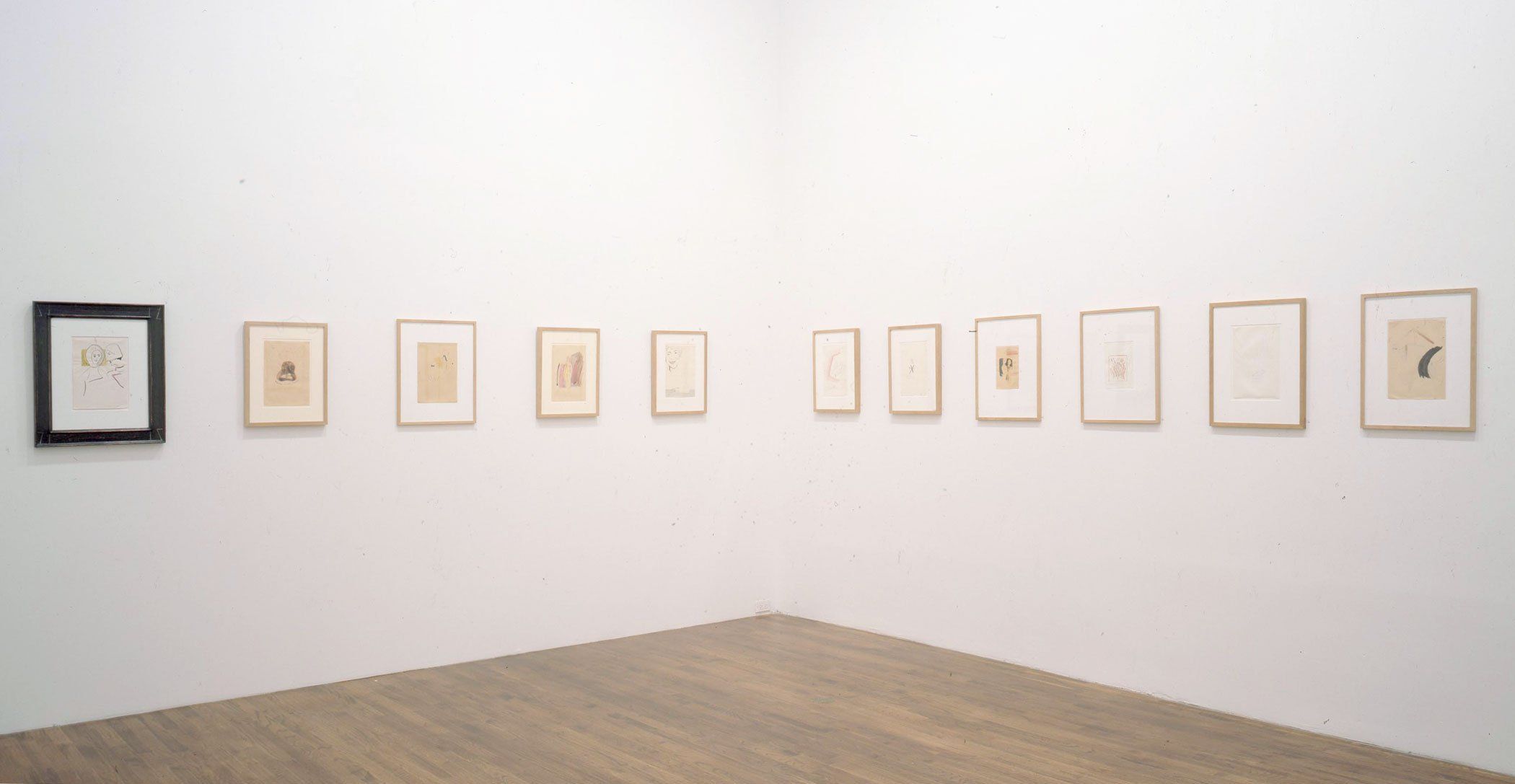 An installation view of the exhibition Sigmar Polke: Works on Paper from the 1960's, at David Zwirner New York, dated 1995.