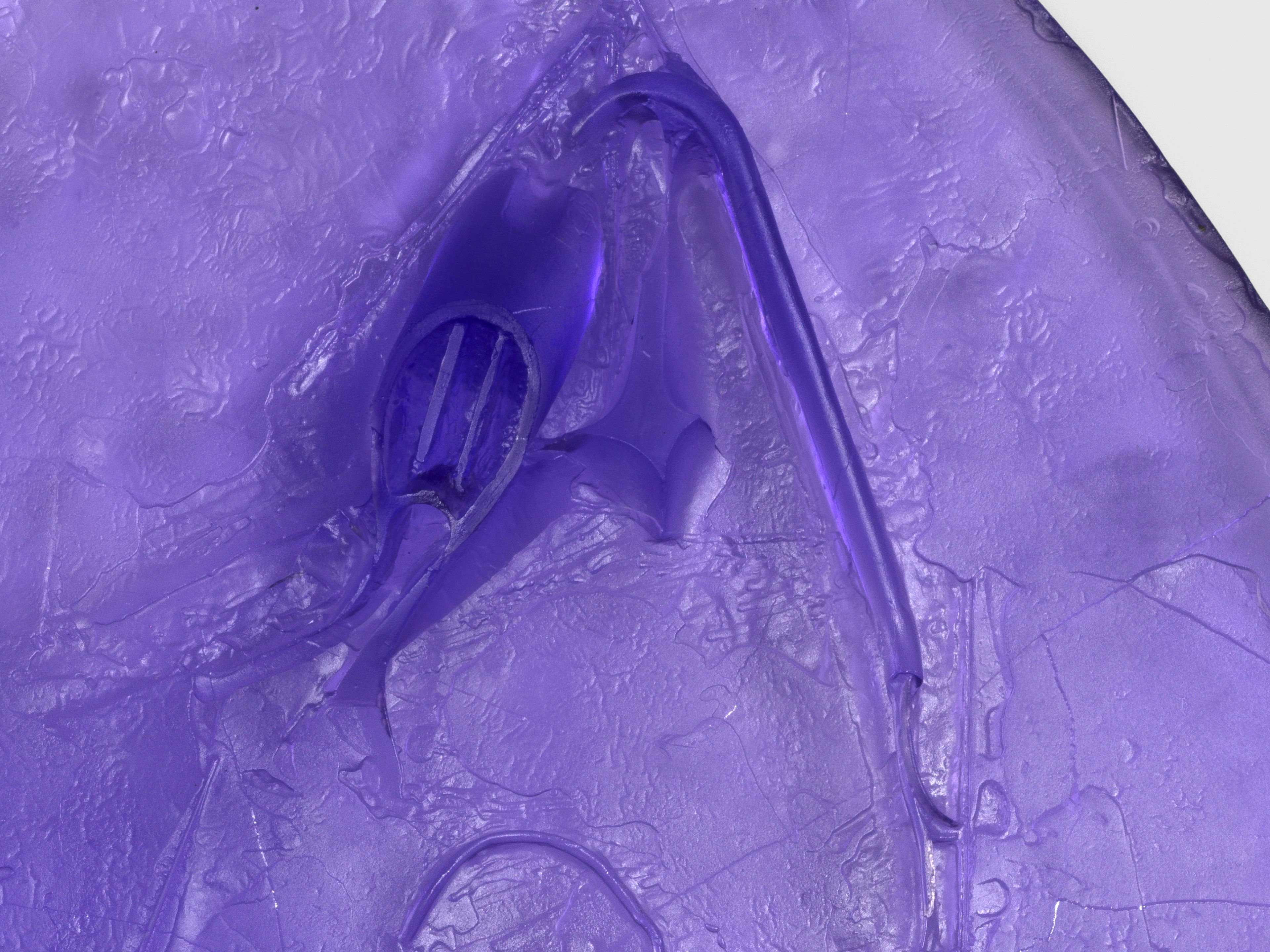 A detail from a sculpture by Andra Ursuta, titled Private Dancer (Purple), dated 2025.
