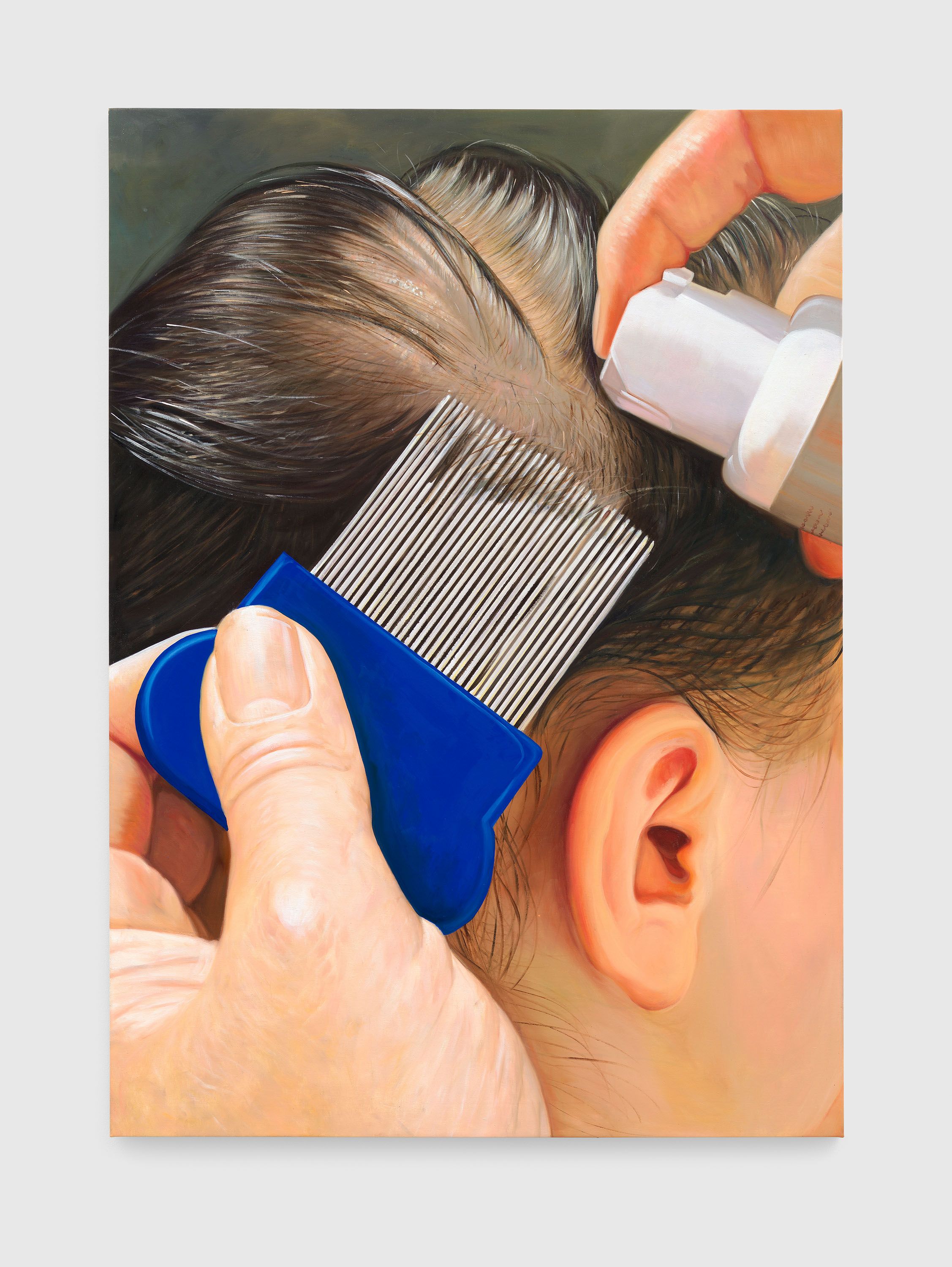 A painting by Jamian Juliano-Villani, titled Robi the Comb, dated 2022.
