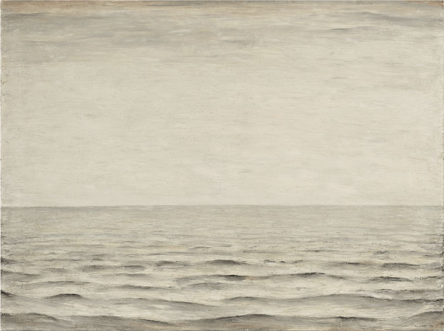 An oil painting on canvas by L.S. Lowry, titled, The Grey Sea, dated 1964.