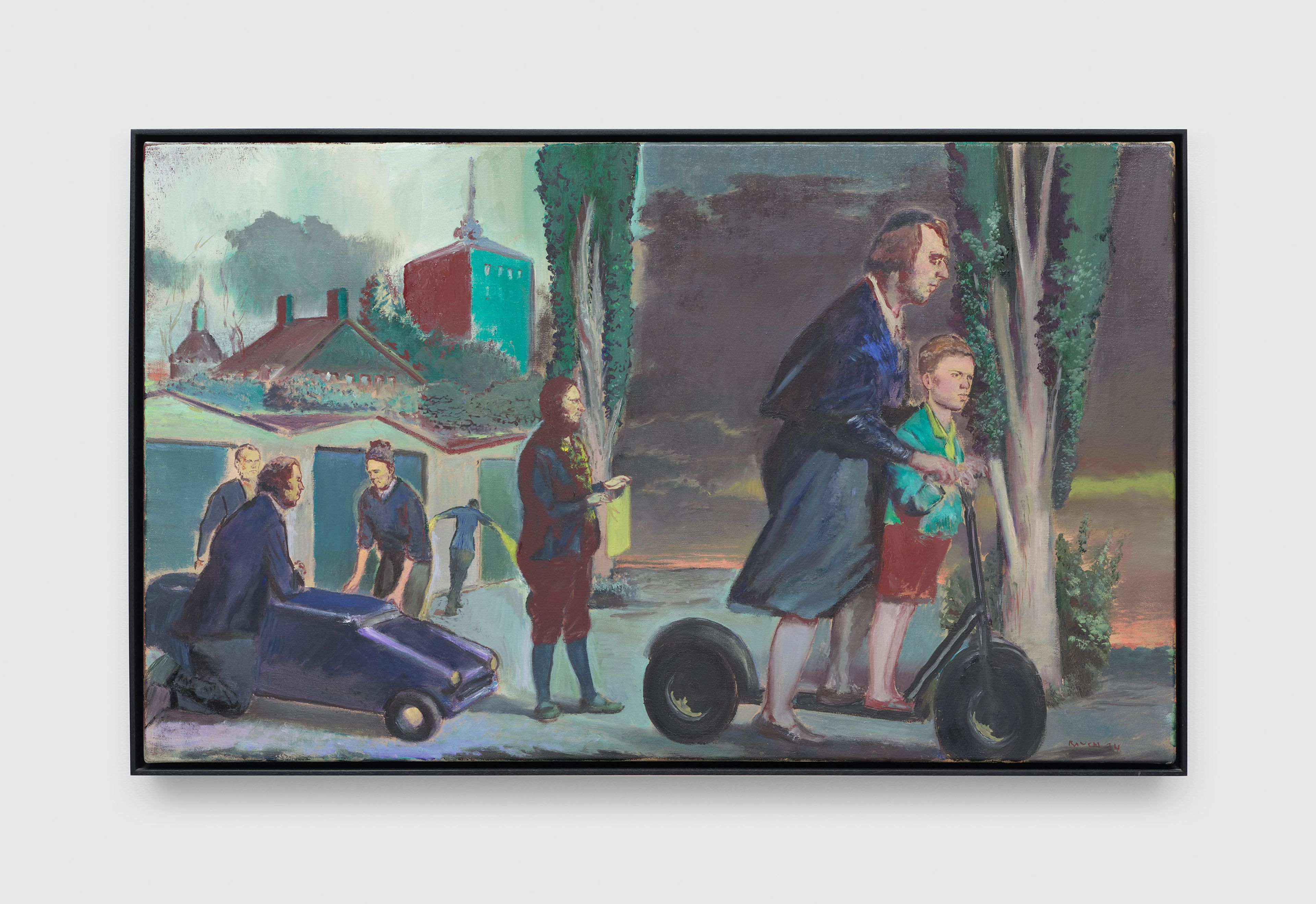 A painting by Neo Rauch, titled Roller, dated 2014.