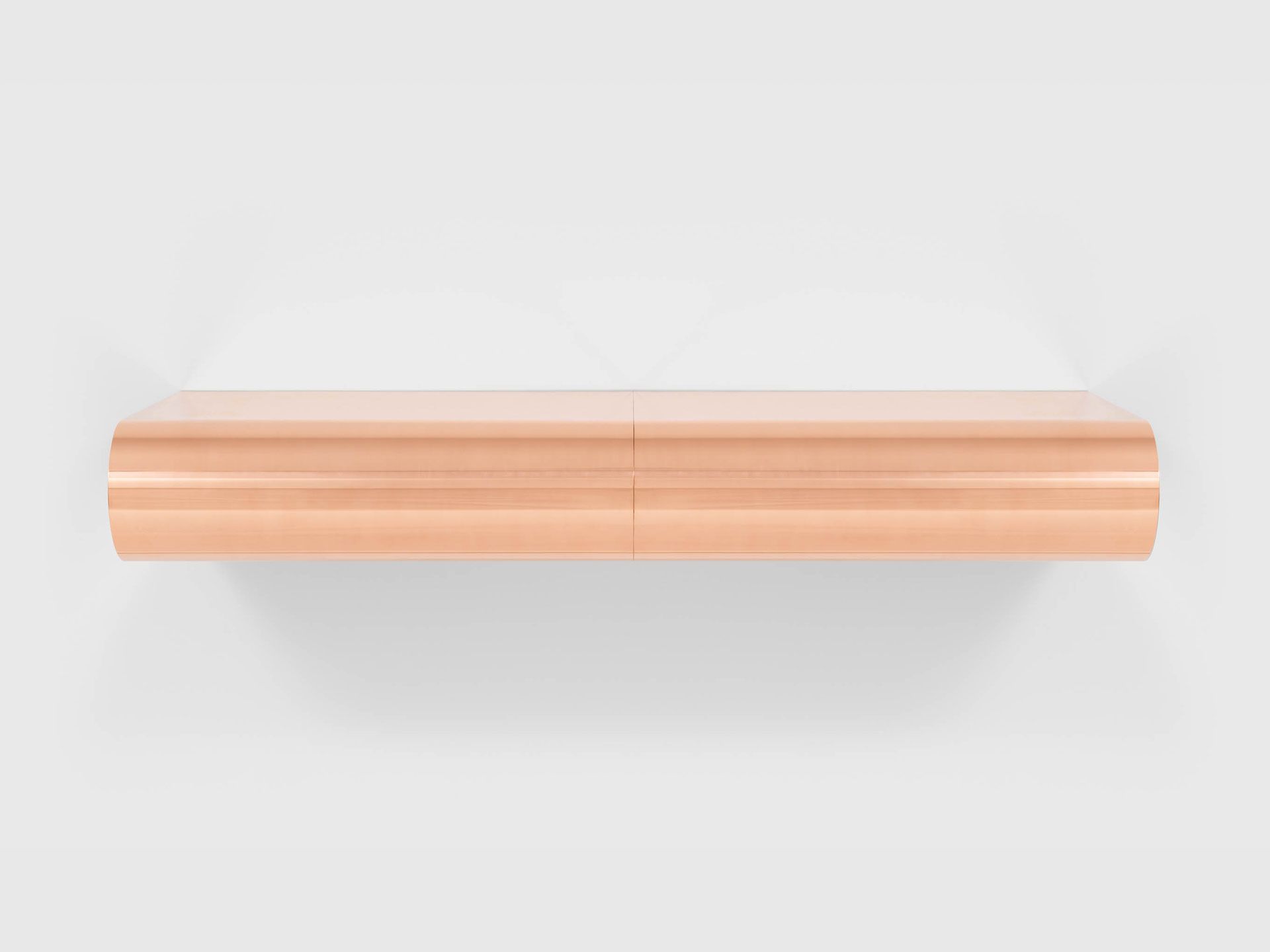 An untitled copper sculpture by Donald Judd, dated 1973.