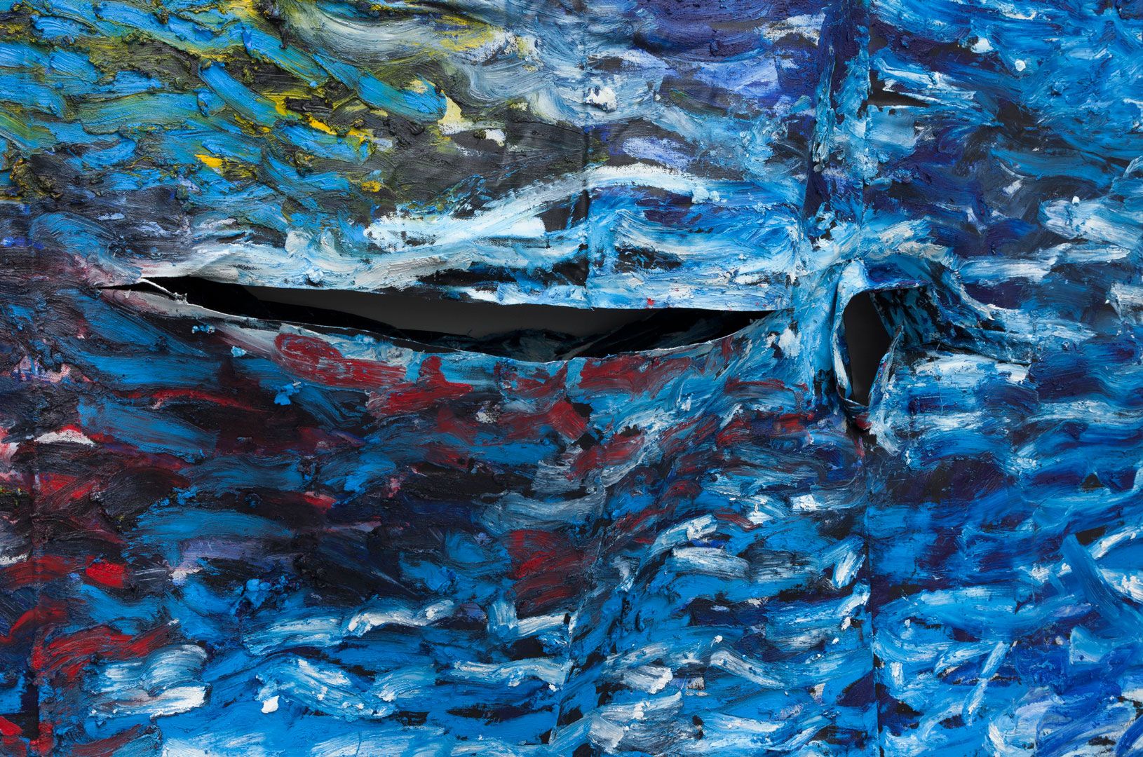 A detail of a painting by Oscar Murillo titled surge (social cataracts), dated 2019.