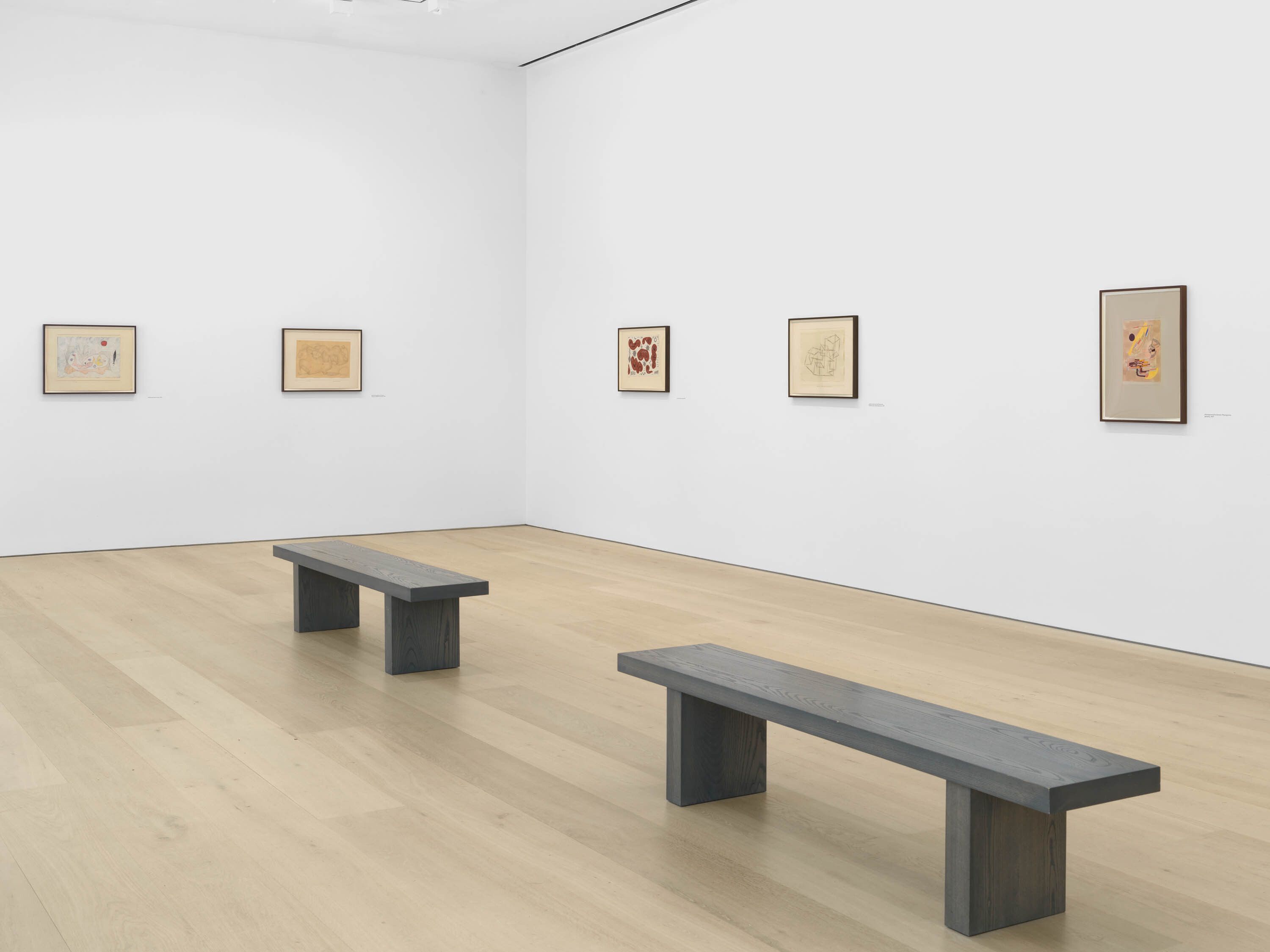 An installation view of the exhibition, Paul Klee: Psychic Improvisation, at David Zwirner in New York, dated 2024.