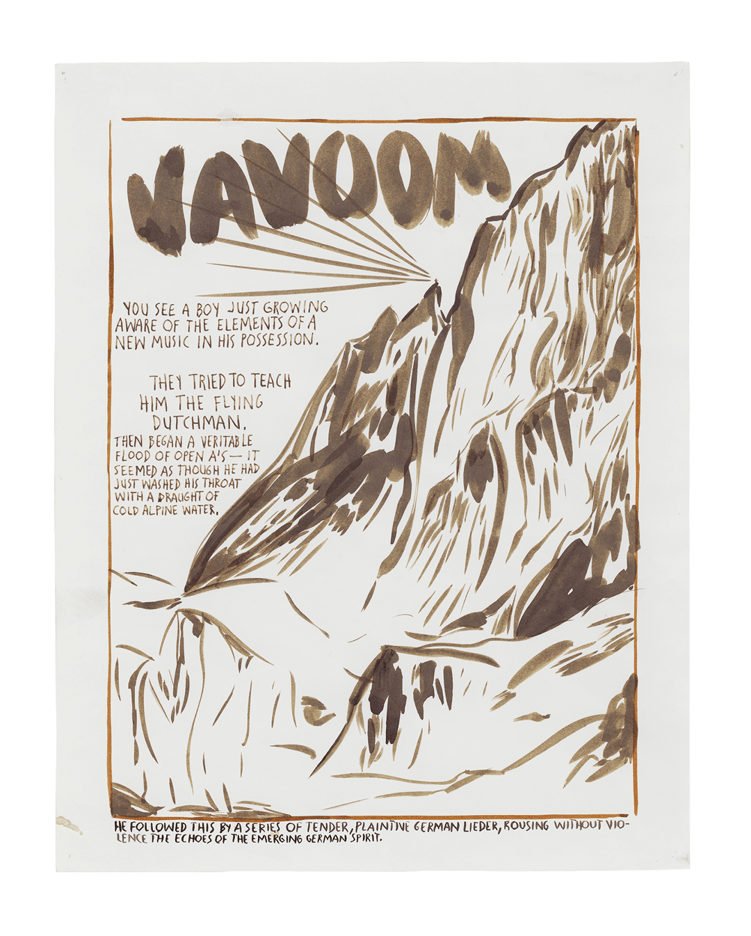 A drawing by Raymond Pettibon titled No Title (Vavoom, you see...), dated 1989.